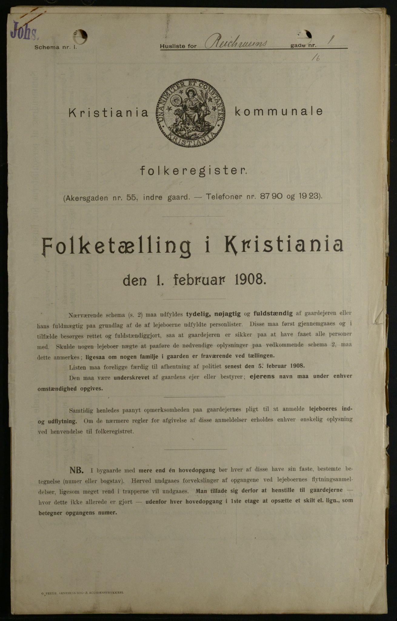 OBA, Kommunal folketelling 1.2.1908 for Kristiania kjøpstad, 1908, s. 74266
