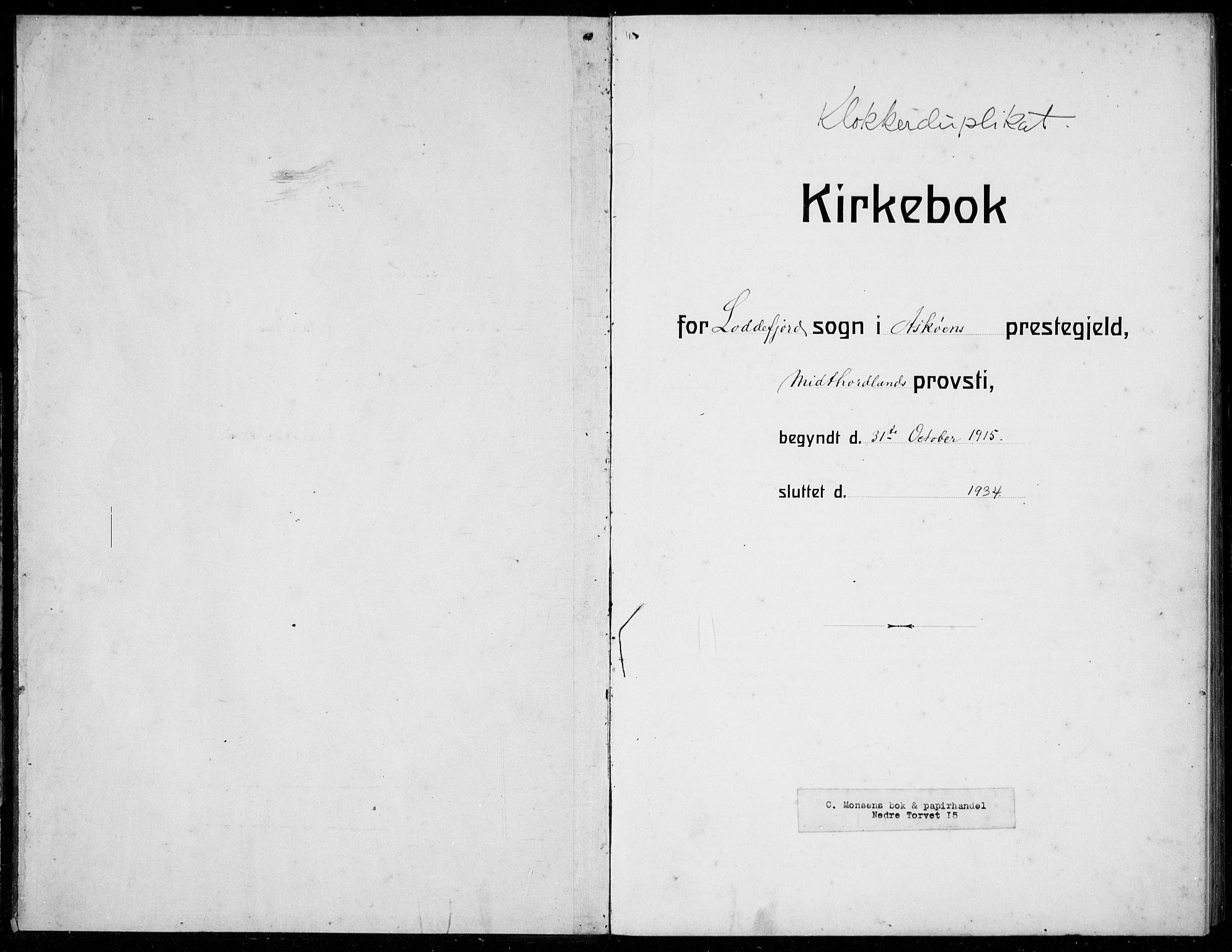 Loddefjord  sokneprestembete, SAB/A-99928: Klokkerbok nr. A  1, 1915-1934