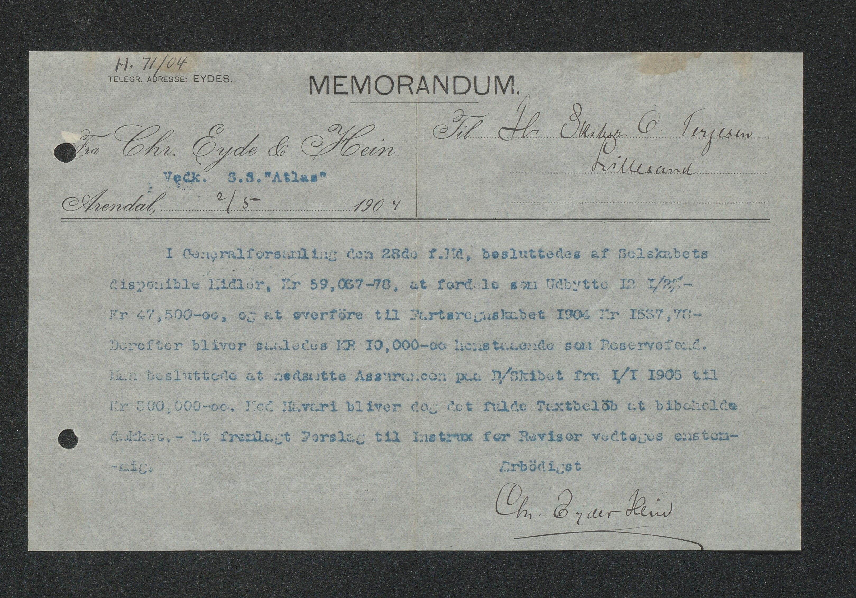 O. Terjesens rederi, AAKS/PA-2525/E/E01/L0013: Korrespondanse, 1904-1905