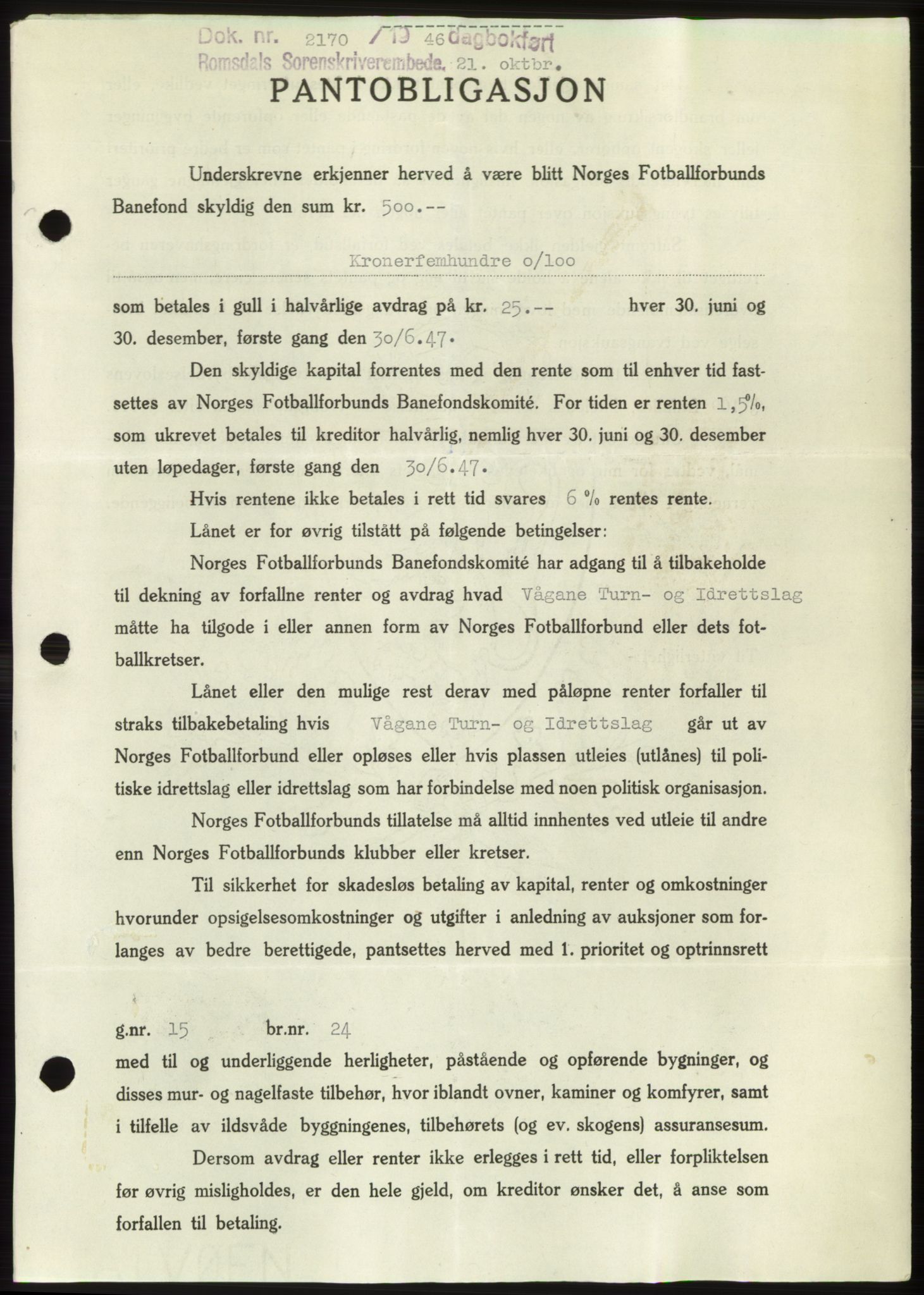 Romsdal sorenskriveri, SAT/A-4149/1/2/2C: Pantebok nr. B3, 1946-1948, Dagboknr: 2170/1946