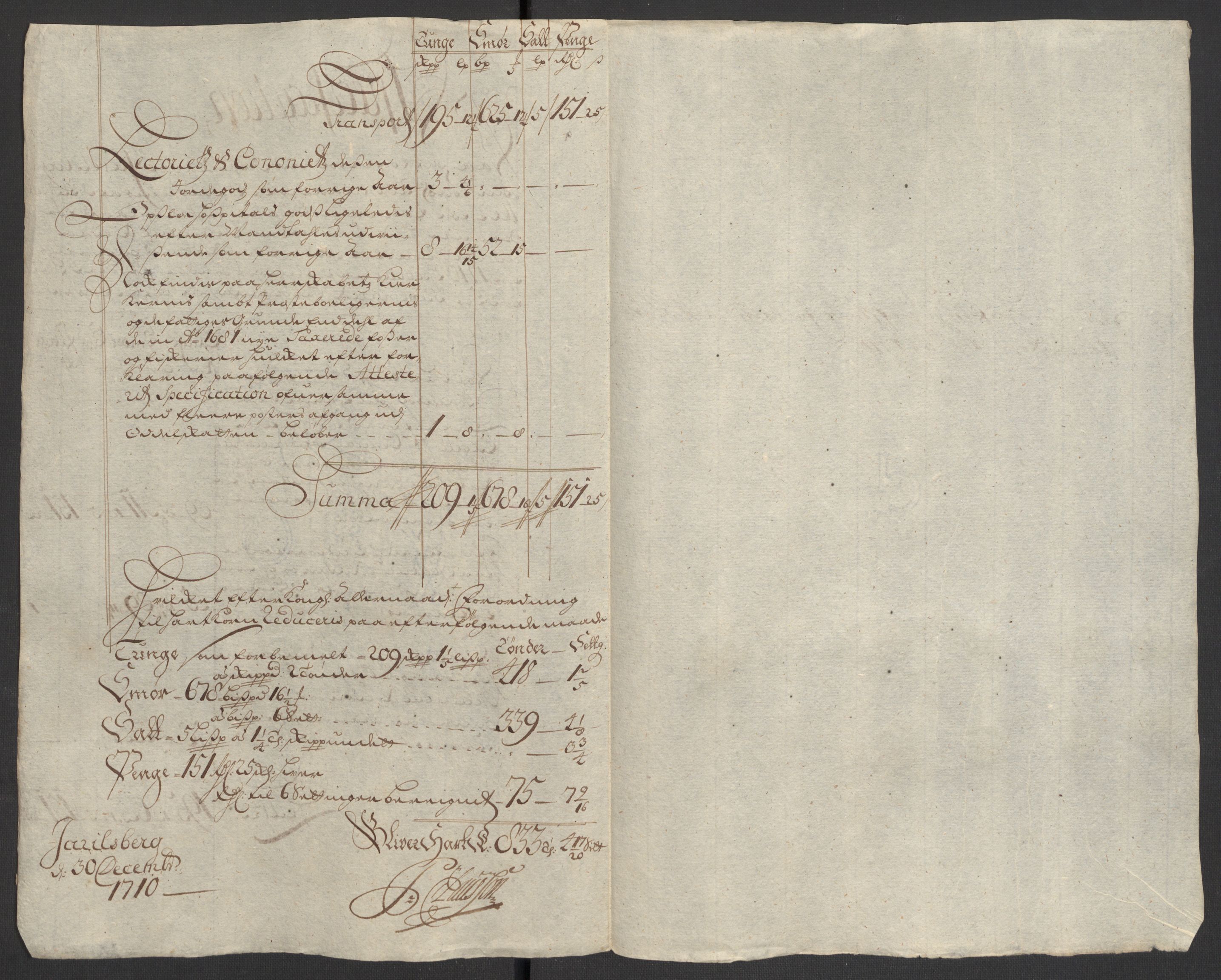 Rentekammeret inntil 1814, Reviderte regnskaper, Fogderegnskap, RA/EA-4092/R32/L1875: Fogderegnskap Jarlsberg grevskap, 1710, s. 157