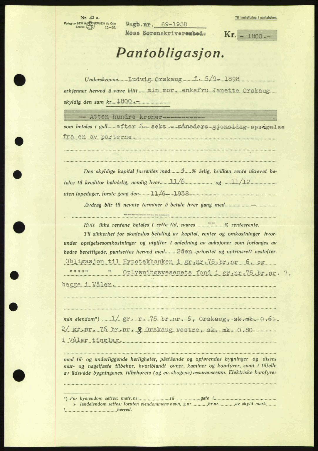 Moss sorenskriveri, SAO/A-10168: Pantebok nr. B4, 1937-1938, Dagboknr: 69/1938