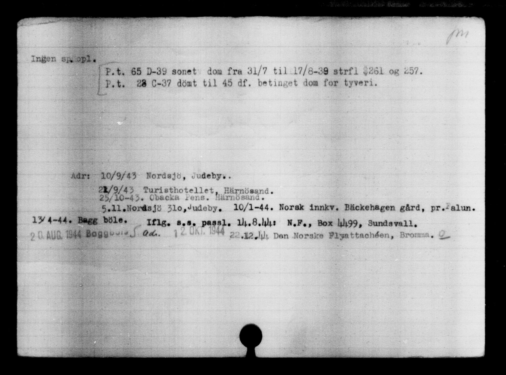 Utenriksstasjonene, Legasjonen i Stockholm, Flyktningkontoret, AV/RA-S-6753/V/Va/L0004: Kjesäterkartoteket, flyktninger med registreringsnr. 3496-6610, 1940-1945, s. 2023