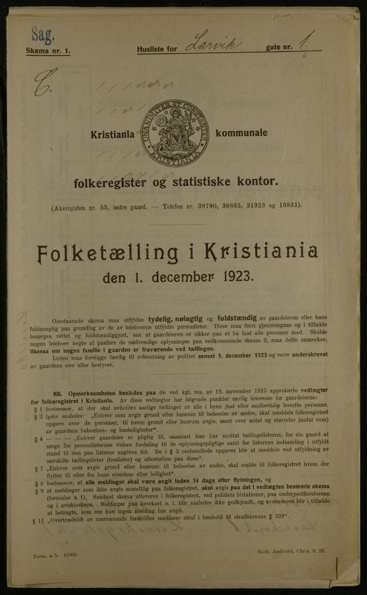 OBA, Kommunal folketelling 1.12.1923 for Kristiania, 1923, s. 63338