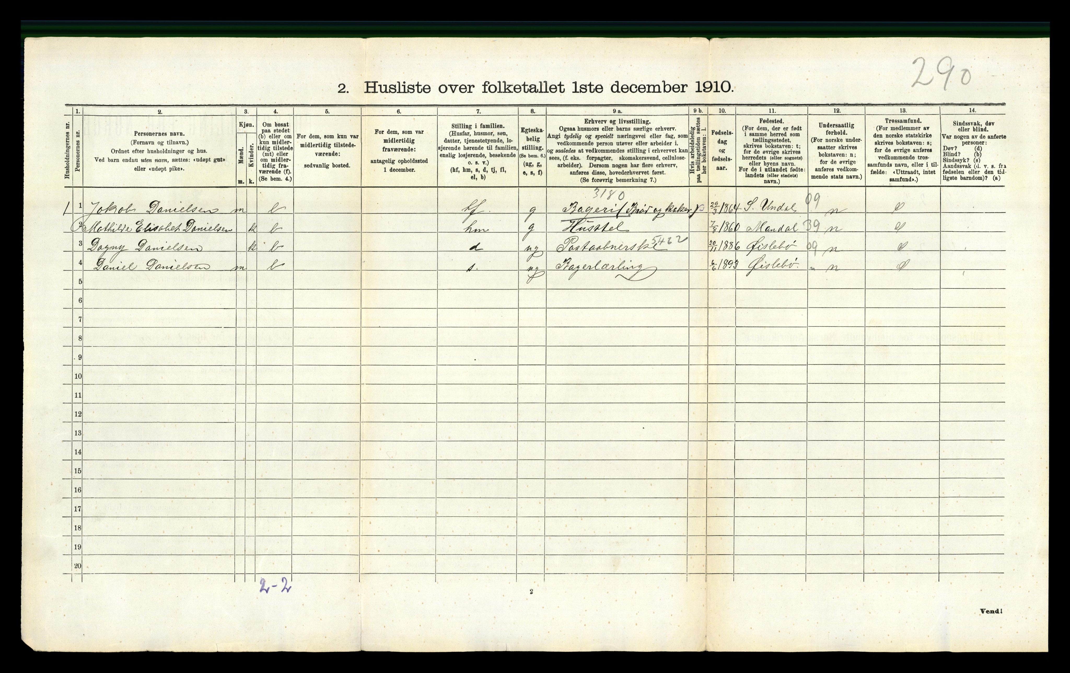 RA, Folketelling 1910 for 1020 Holum herred, 1910, s. 187