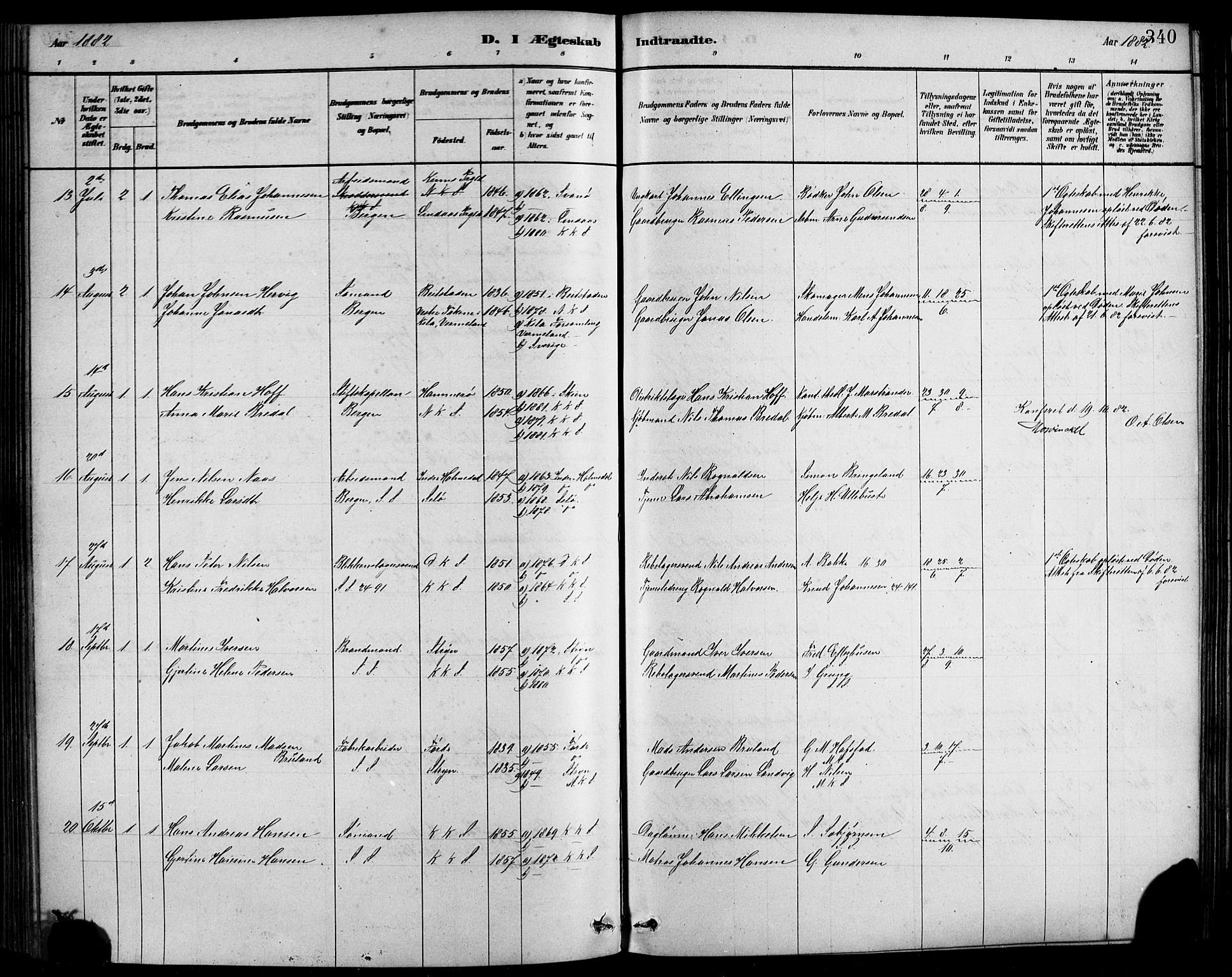 Sandviken Sokneprestembete, AV/SAB-A-77601/H/Hb/L0001: Klokkerbok nr. A 2, 1879-1892, s. 340