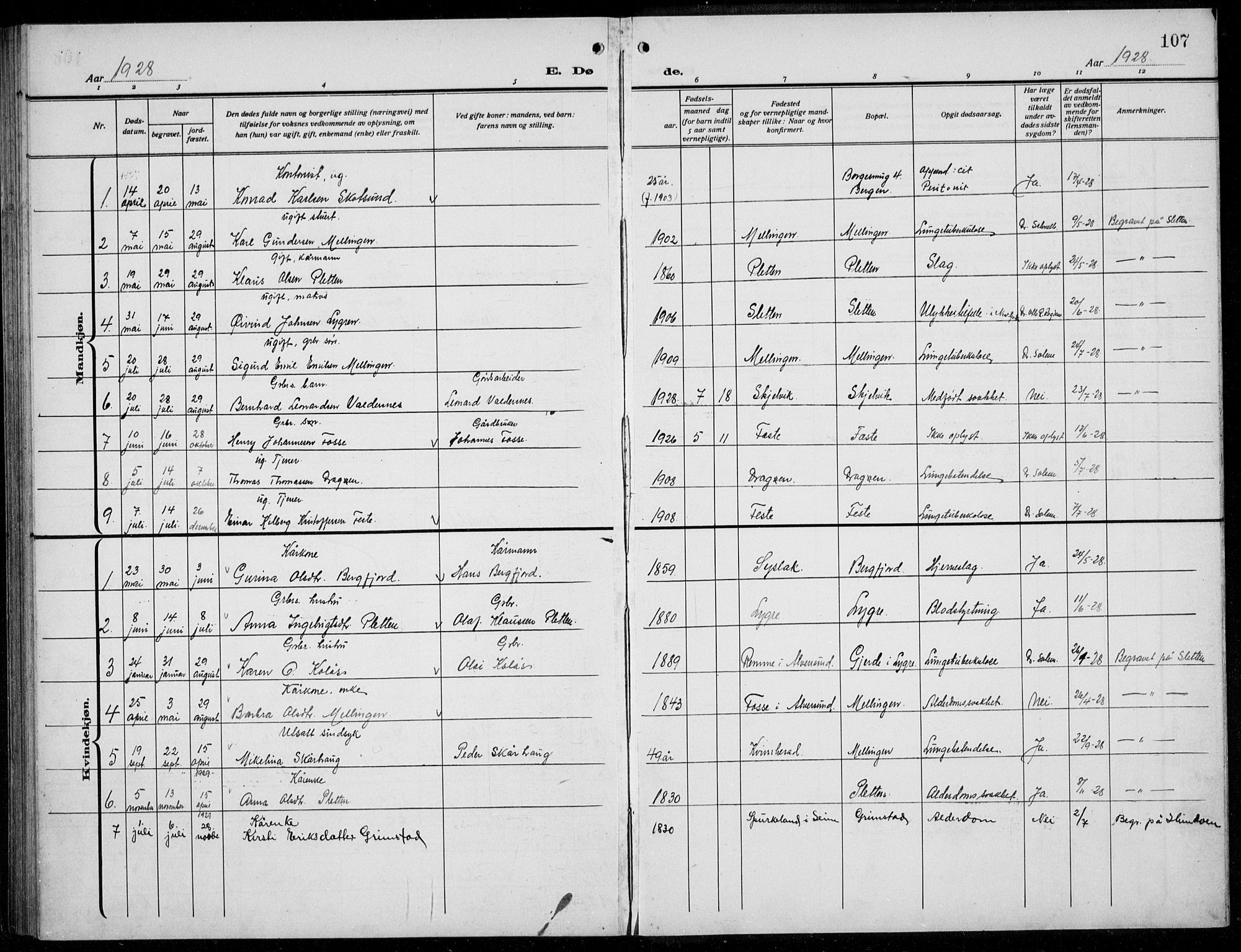Alversund Sokneprestembete, AV/SAB-A-73901/H/Ha/Hab: Klokkerbok nr. B 5, 1914-1932, s. 107