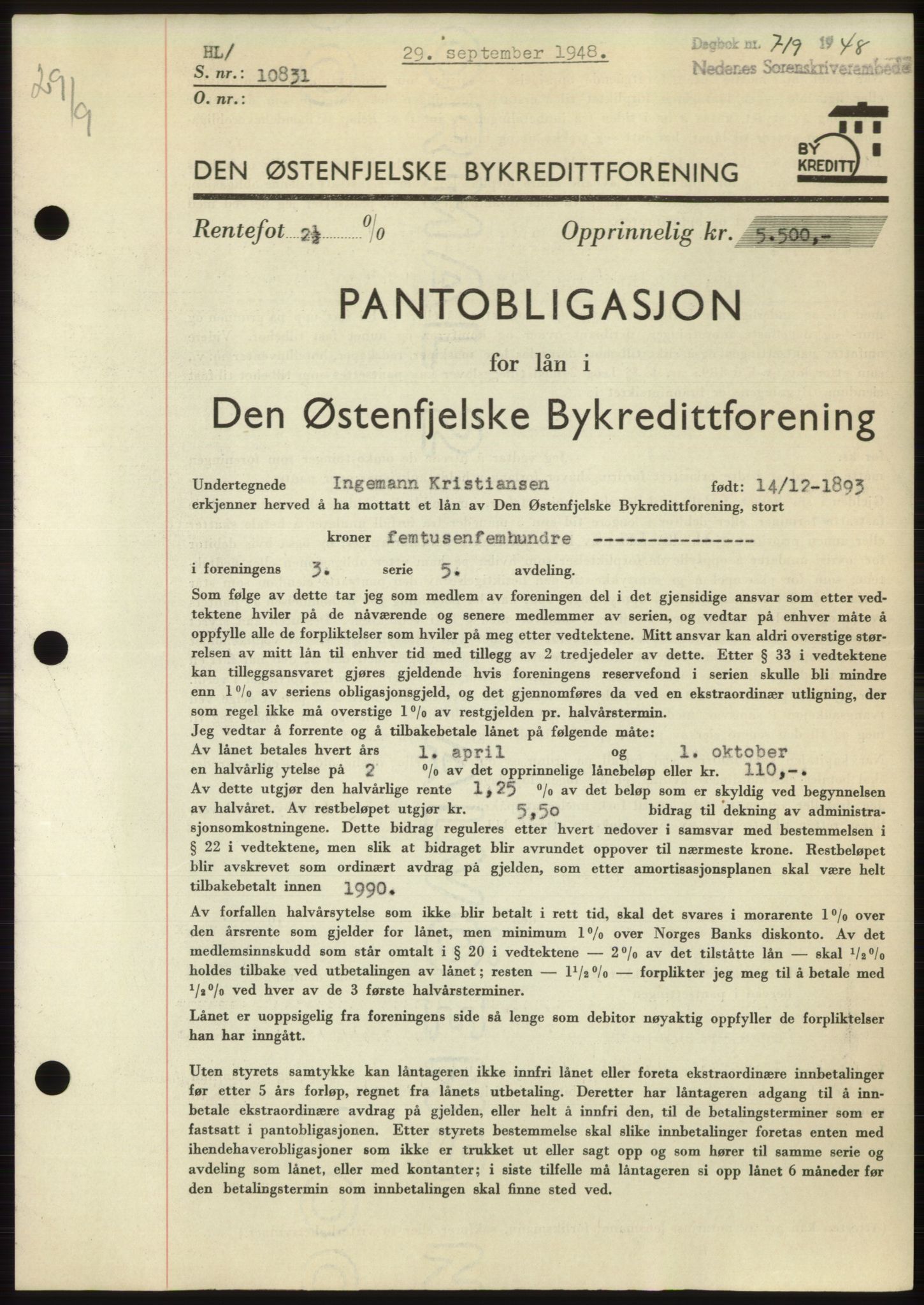 Arendal byfogd, SAK/1222-0001/G/Gb/Gbb/L0004: Pantebok nr. B3, 1947-1948, Dagboknr: 719/1948