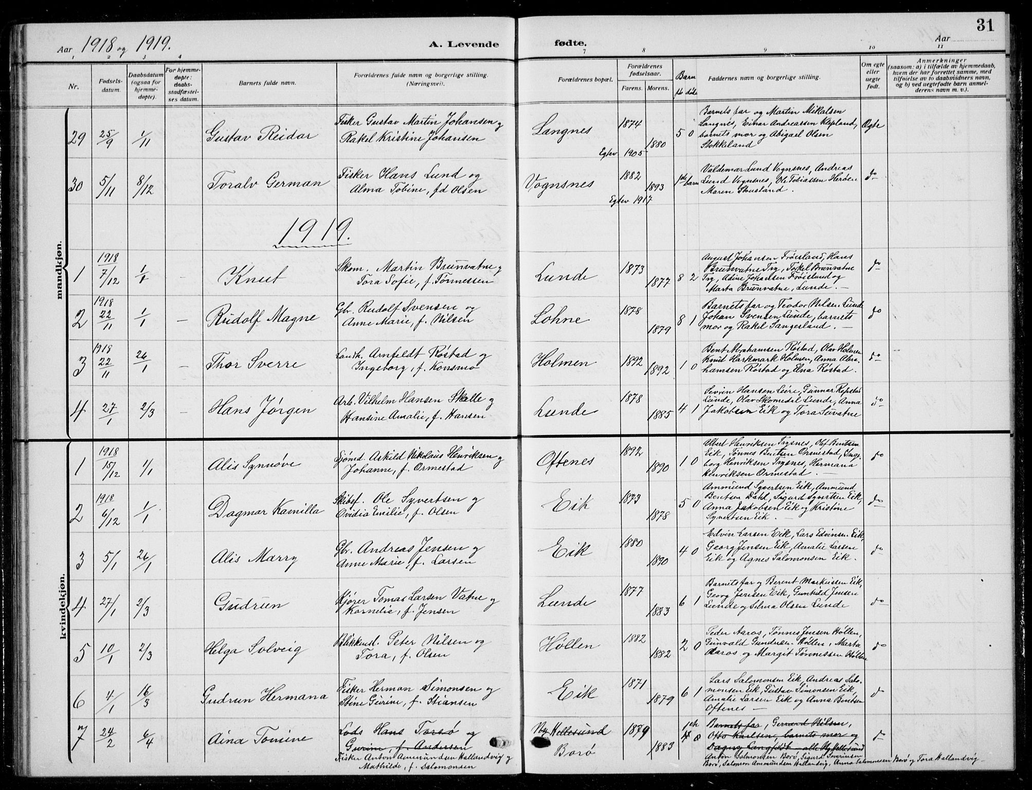 Søgne sokneprestkontor, SAK/1111-0037/F/Fb/Fbb/L0007: Klokkerbok nr. B 7, 1912-1931, s. 31