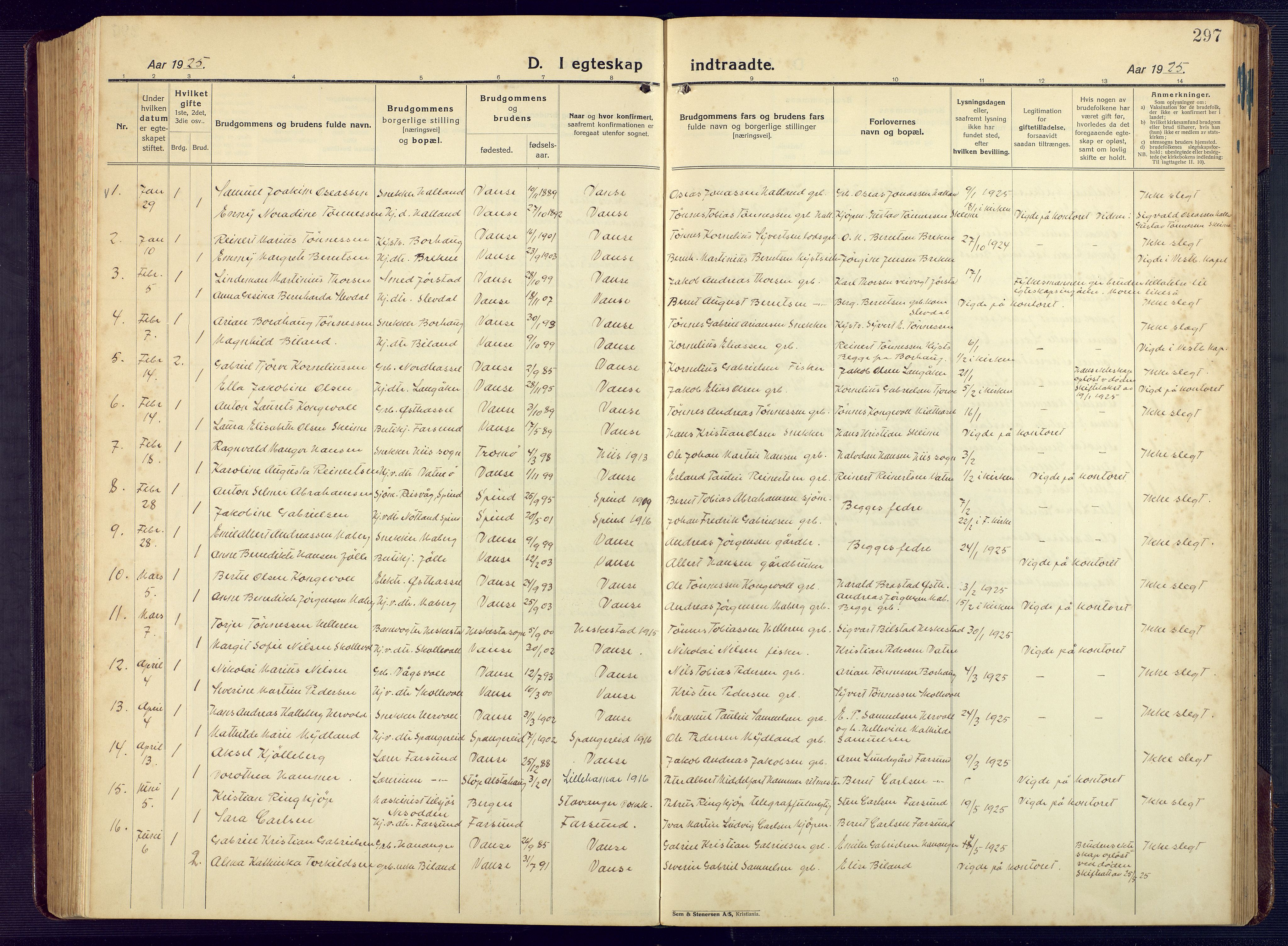 Lista sokneprestkontor, SAK/1111-0027/F/Fb/L0006: Klokkerbok nr. B 6, 1924-1947, s. 297