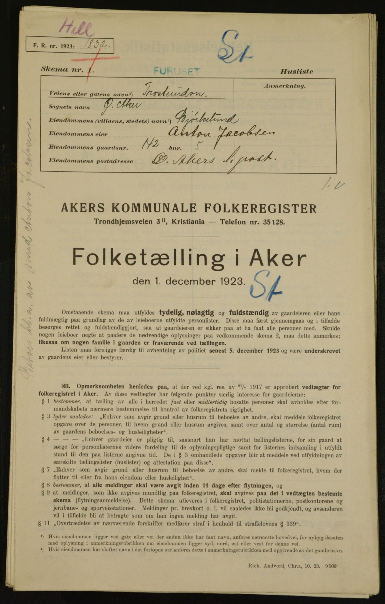 , Kommunal folketelling 1.12.1923 for Aker, 1923, s. 34169