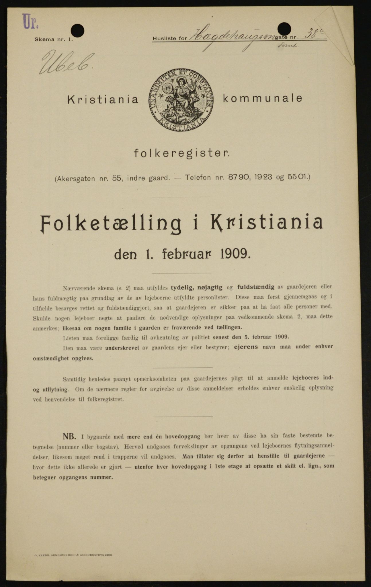 OBA, Kommunal folketelling 1.2.1909 for Kristiania kjøpstad, 1909, s. 33135