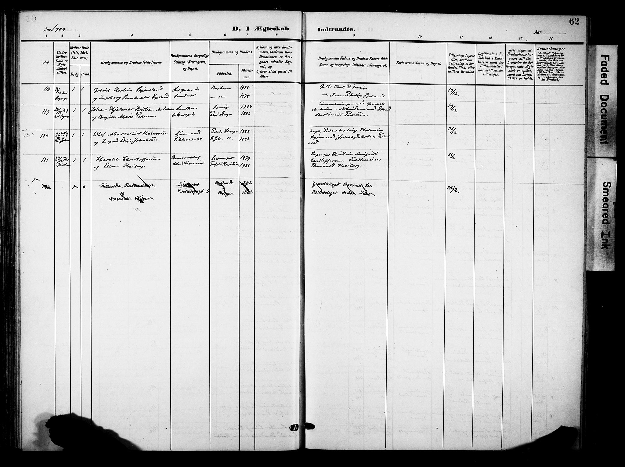 Domkirken sokneprestkontor, SAST/A-101812/001/30/30BB/L0017: Klokkerbok nr. B 17, 1902-1921, s. 62