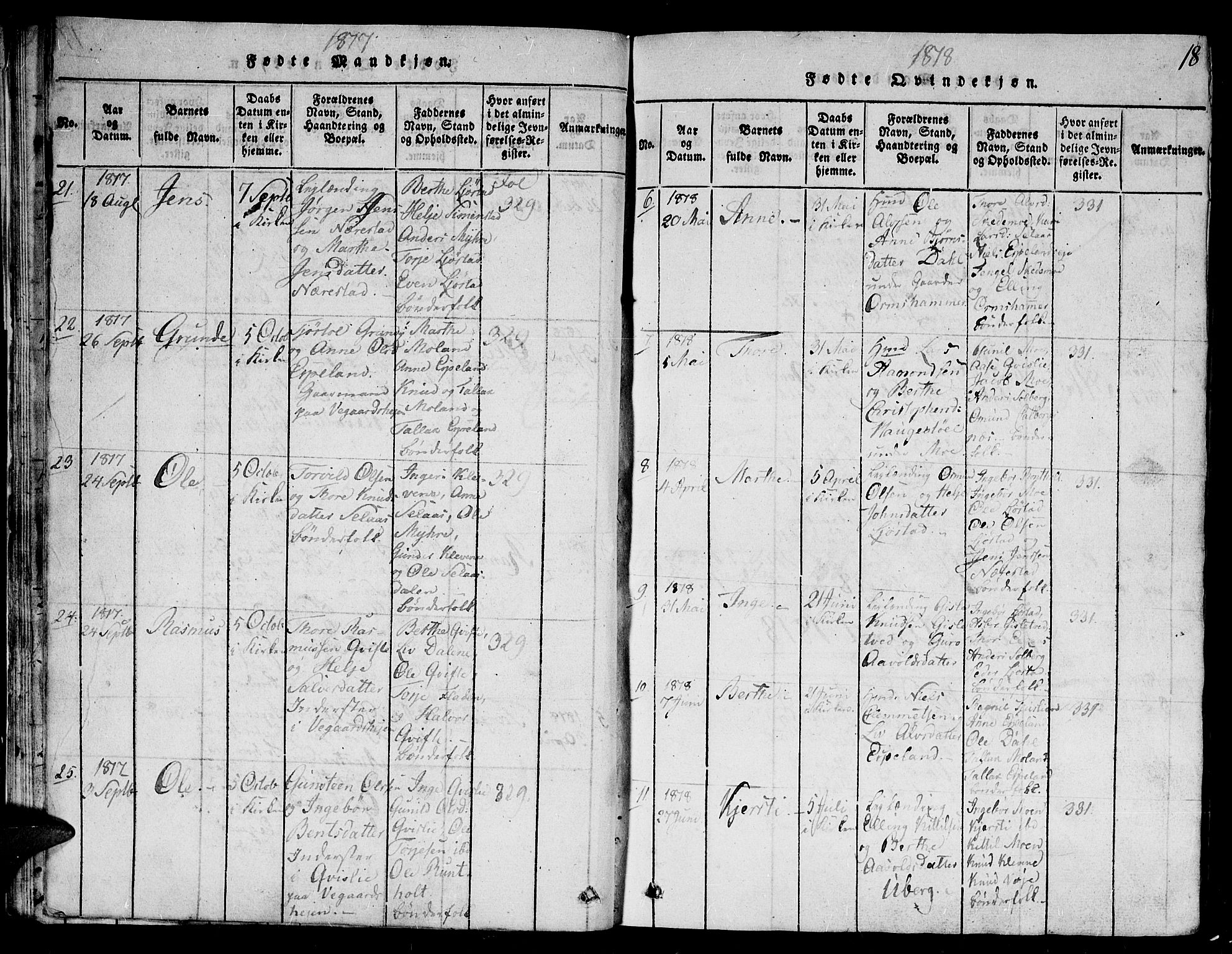 Gjerstad sokneprestkontor, AV/SAK-1111-0014/F/Fb/Fbb/L0001: Klokkerbok nr. B 1, 1813-1863, s. 18