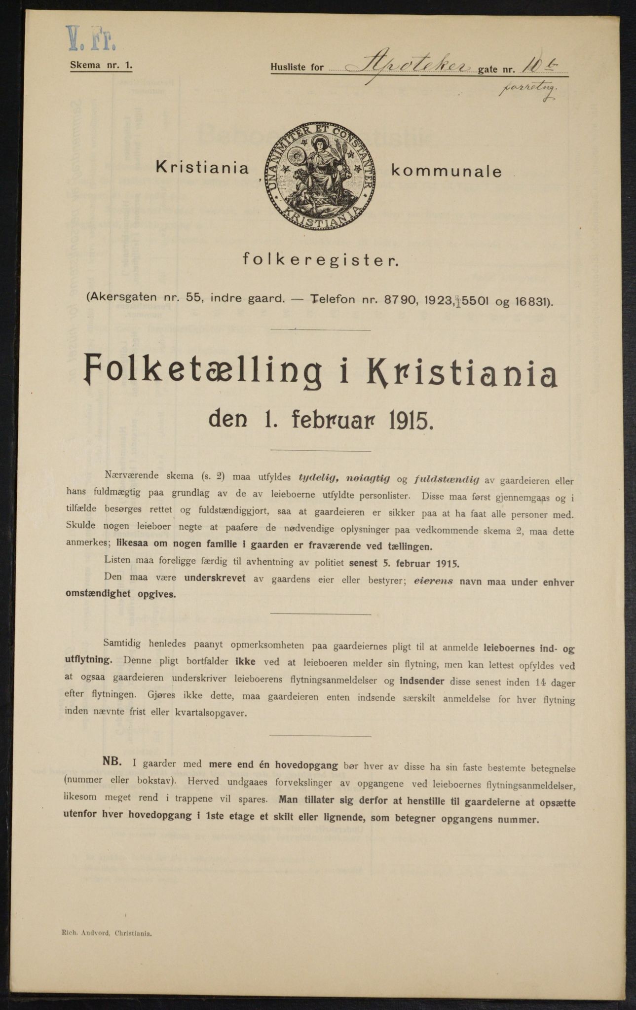 OBA, Kommunal folketelling 1.2.1915 for Kristiania, 1915, s. 1419