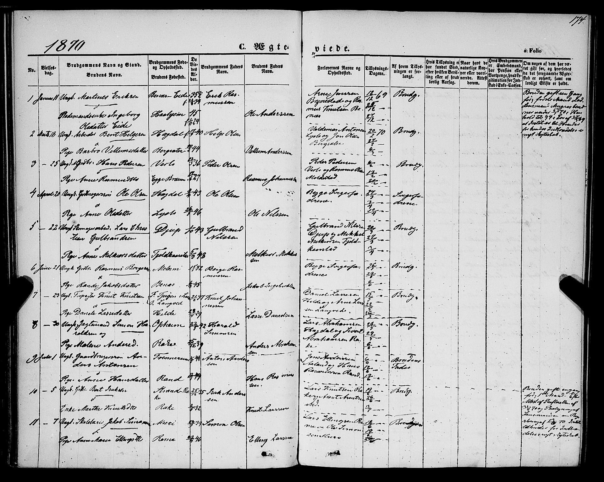 Innvik sokneprestembete, AV/SAB-A-80501: Ministerialbok nr. A 6, 1865-1878, s. 174