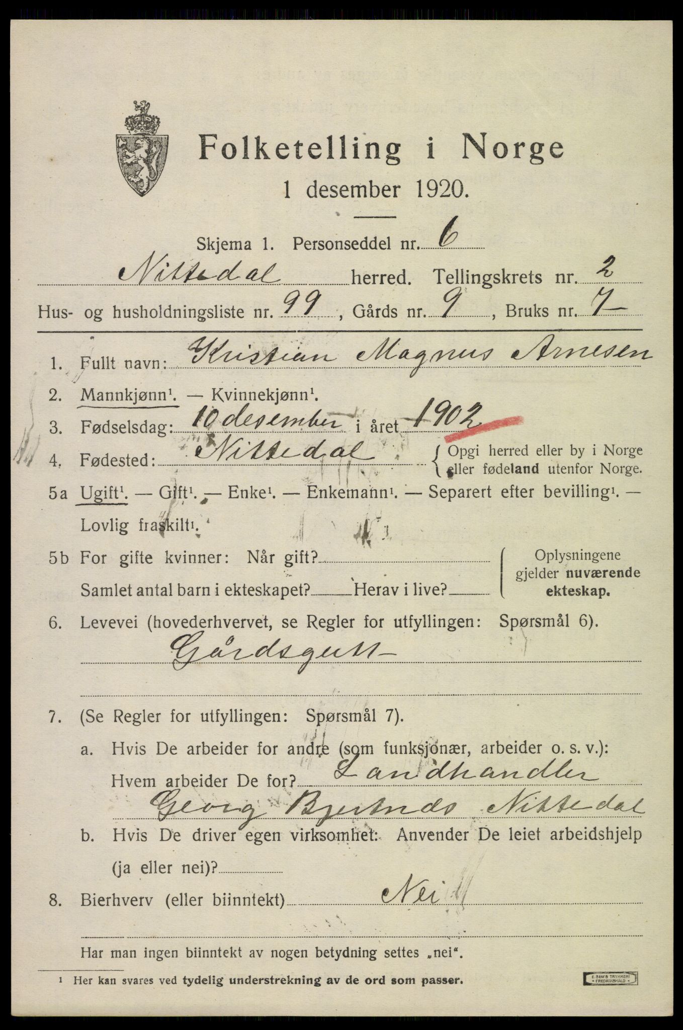 SAO, Folketelling 1920 for 0233 Nittedal herred, 1920, s. 2900