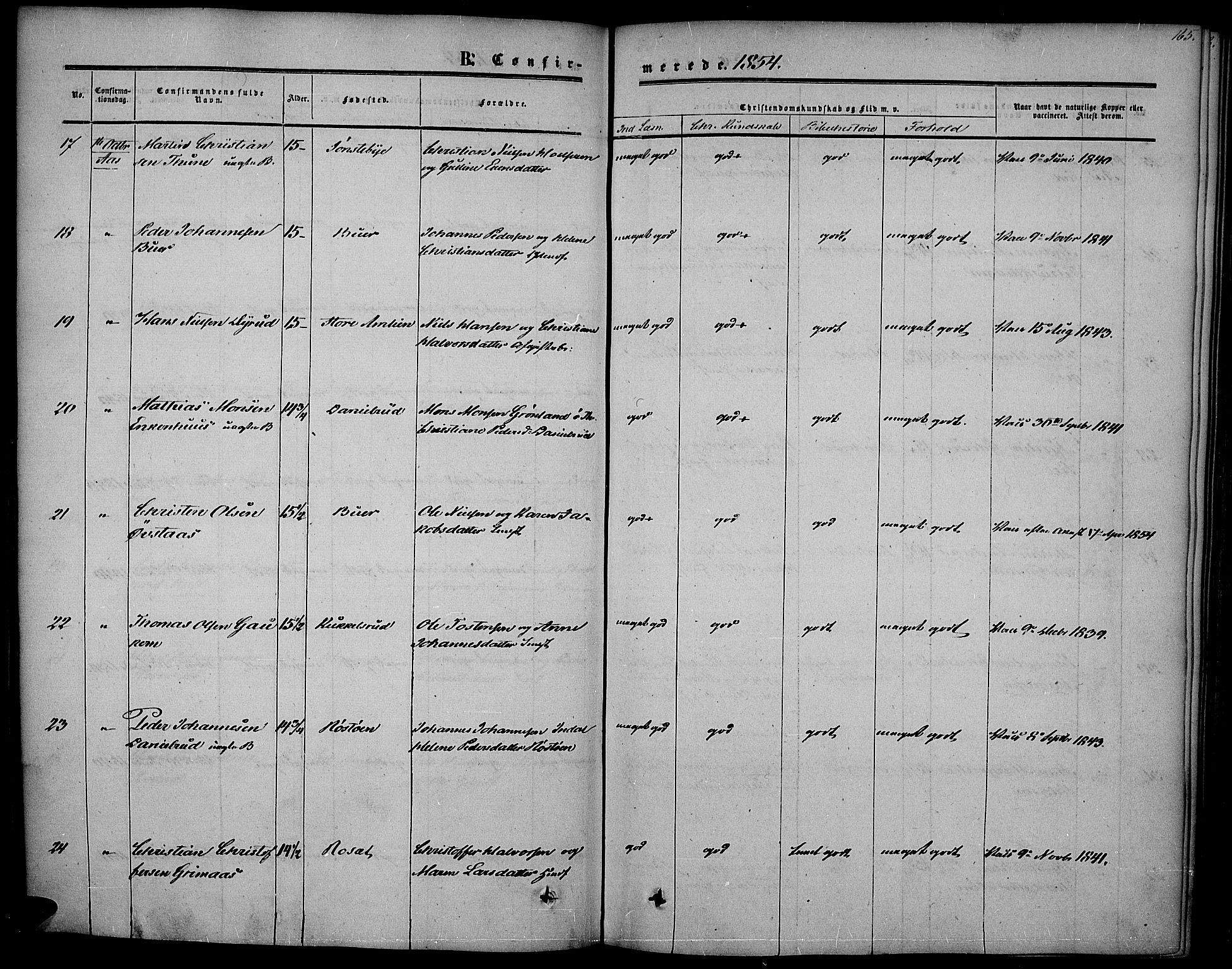 Vestre Toten prestekontor, SAH/PREST-108/H/Ha/Haa/L0005: Ministerialbok nr. 5, 1850-1855, s. 165