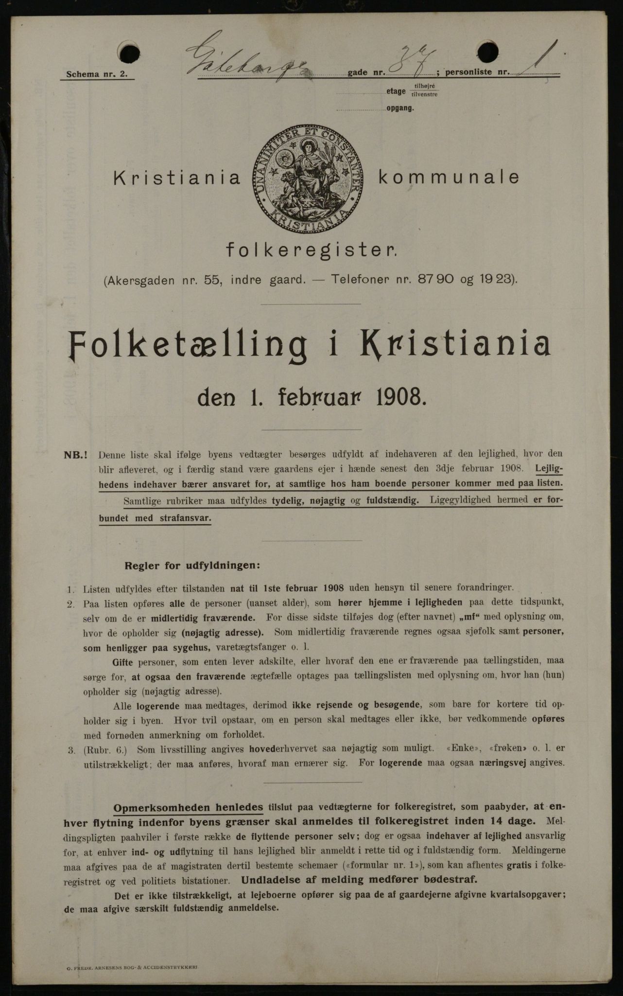 OBA, Kommunal folketelling 1.2.1908 for Kristiania kjøpstad, 1908, s. 29989