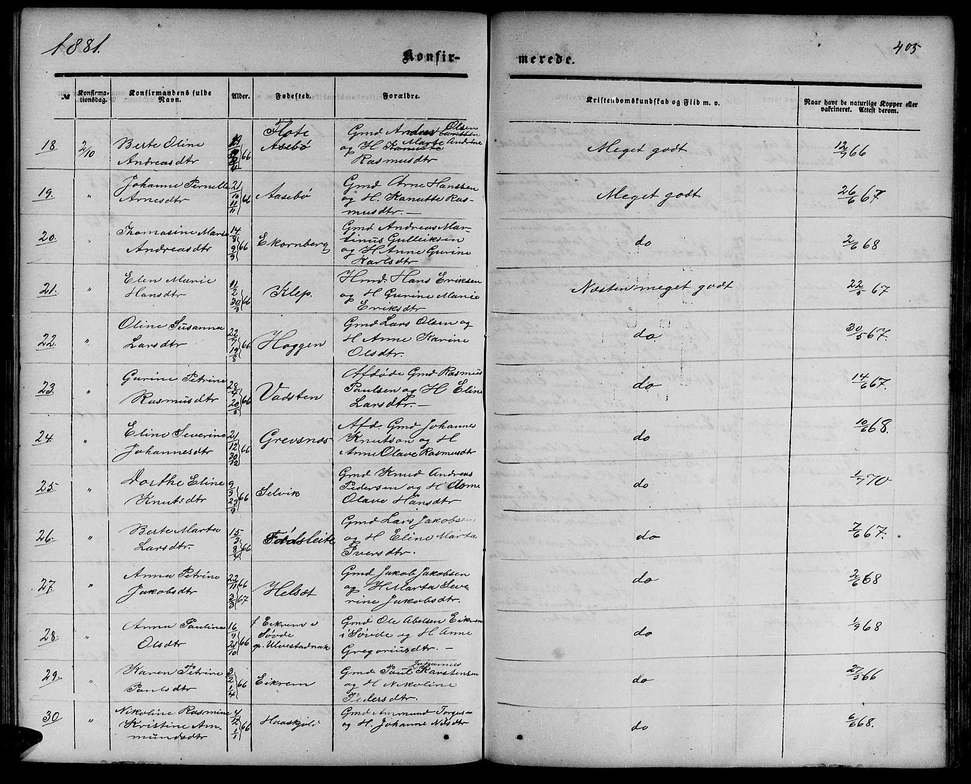 Ministerialprotokoller, klokkerbøker og fødselsregistre - Møre og Romsdal, AV/SAT-A-1454/511/L0157: Klokkerbok nr. 511C03, 1864-1884, s. 405