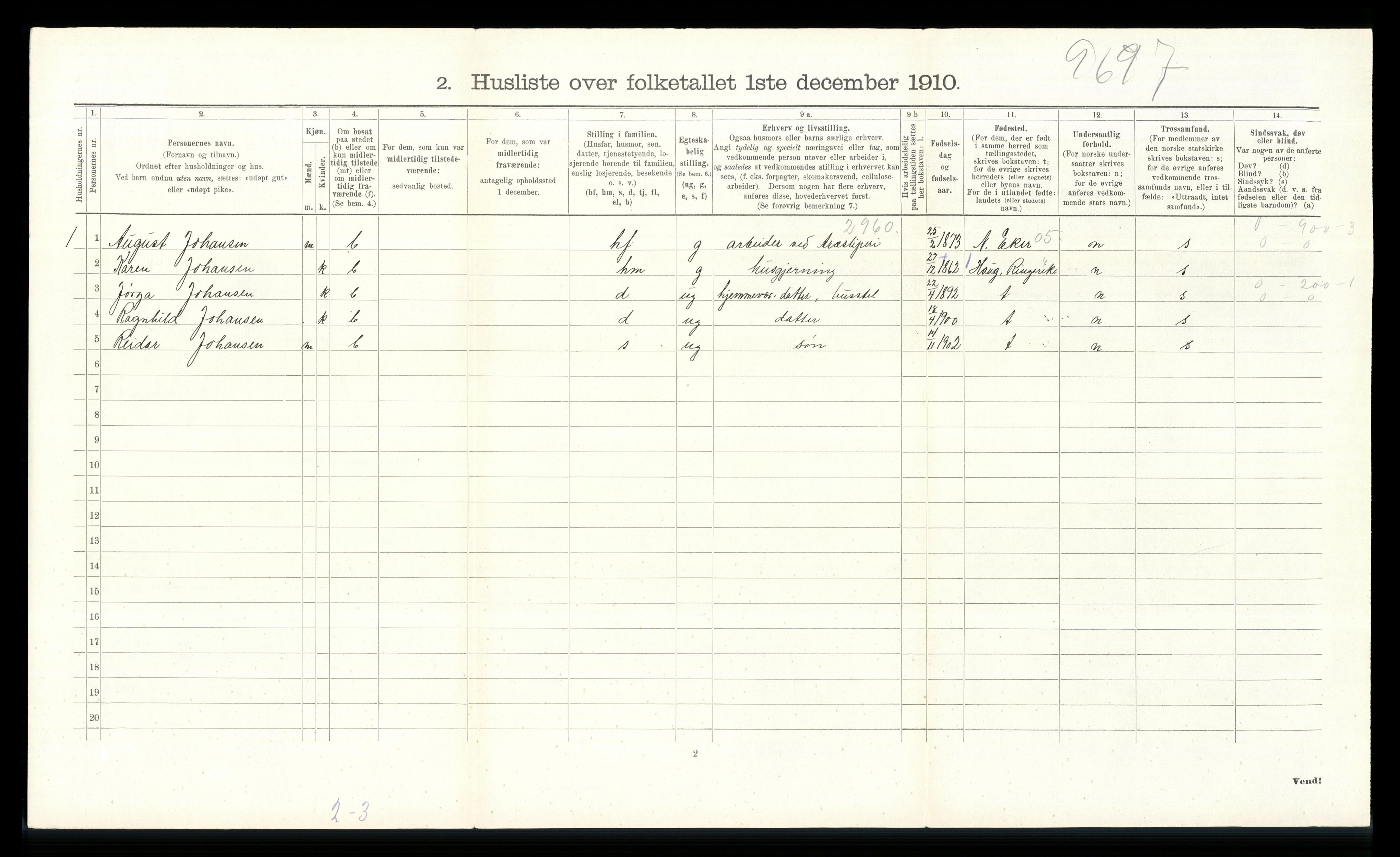 RA, Folketelling 1910 for 0532 Jevnaker herred, 1910, s. 324