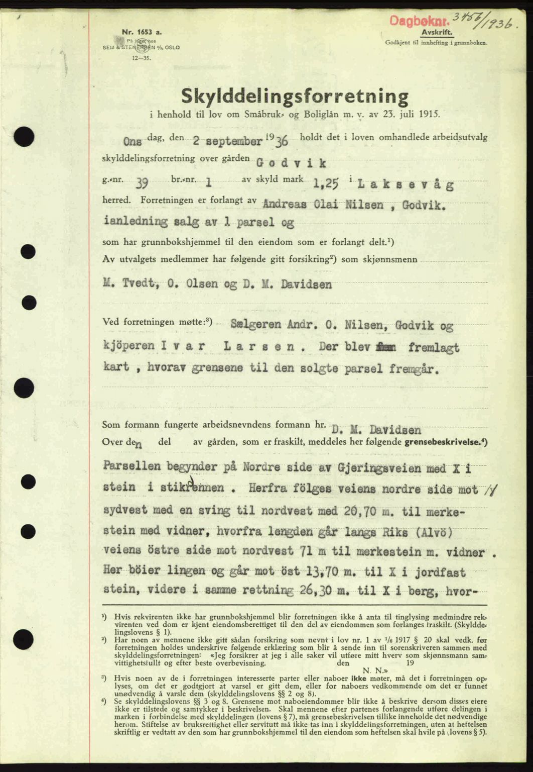 Midhordland sorenskriveri, SAB/A-3001/1/G/Gb/Gbk/L0001: Pantebok nr. A1-6, 1936-1937, Dagboknr: 3456/1936