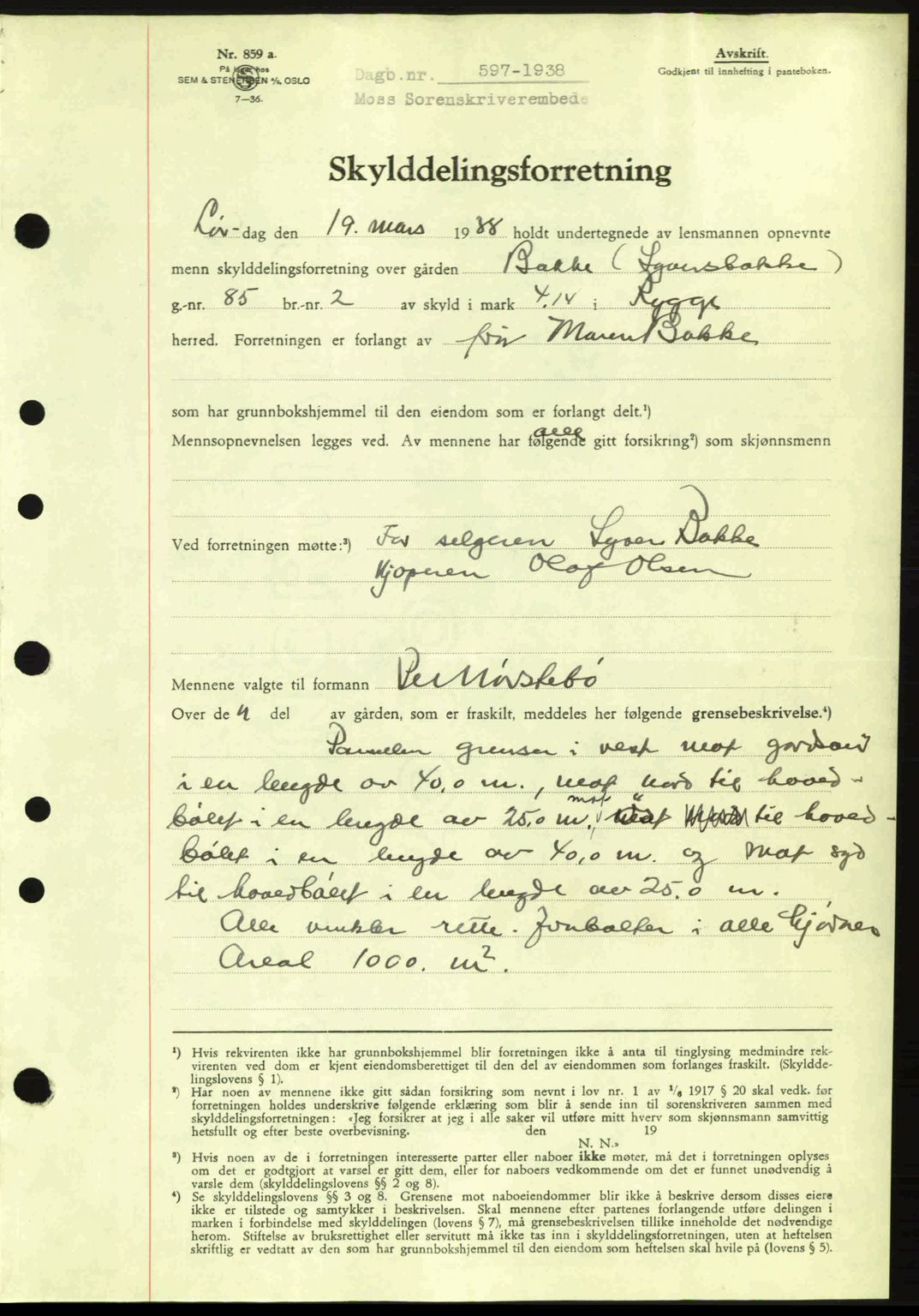 Moss sorenskriveri, SAO/A-10168: Pantebok nr. A4, 1938-1938, Dagboknr: 597/1938