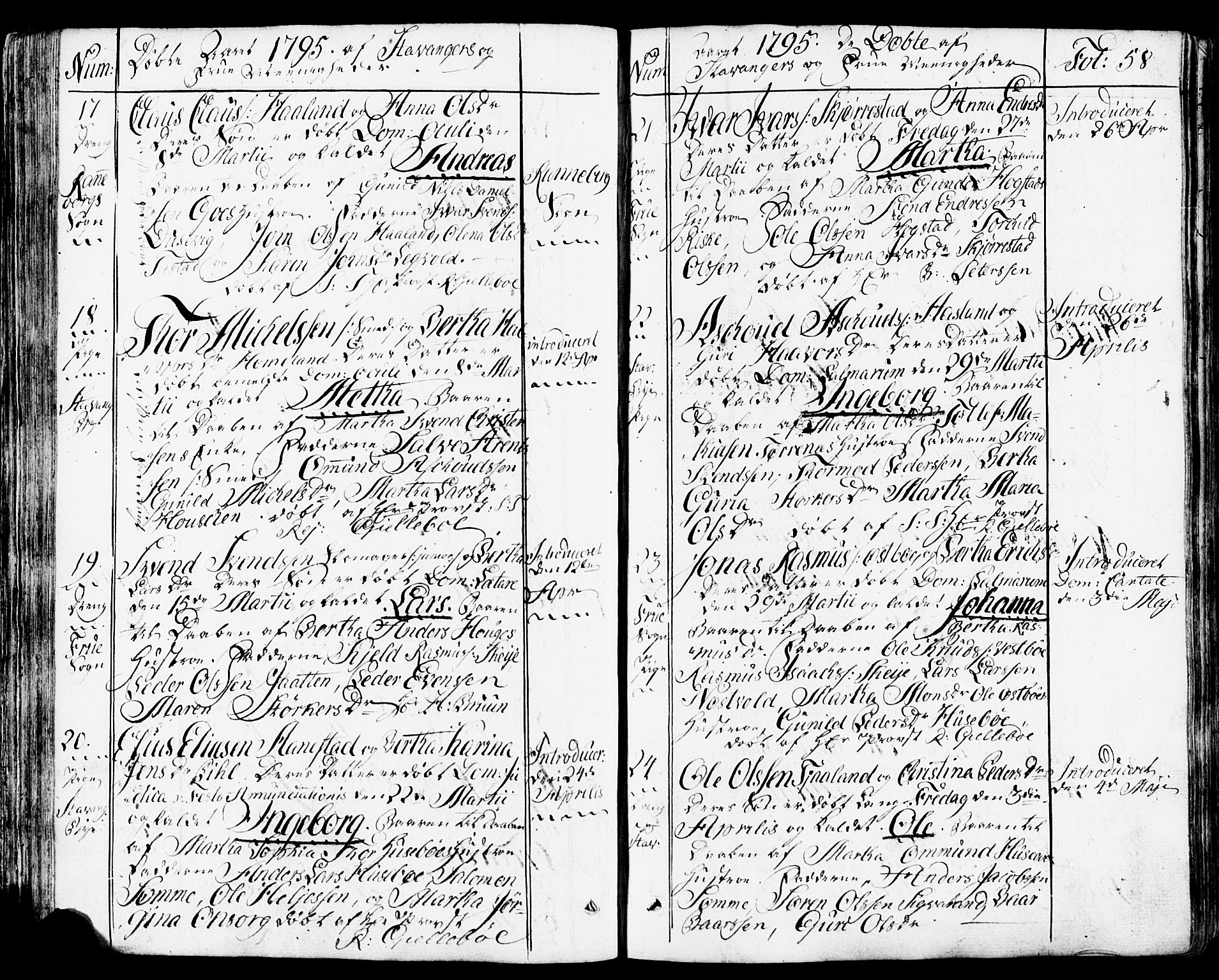 Domkirken sokneprestkontor, AV/SAST-A-101812/001/30/30BB/L0007: Klokkerbok nr. B 7, 1791-1813, s. 58