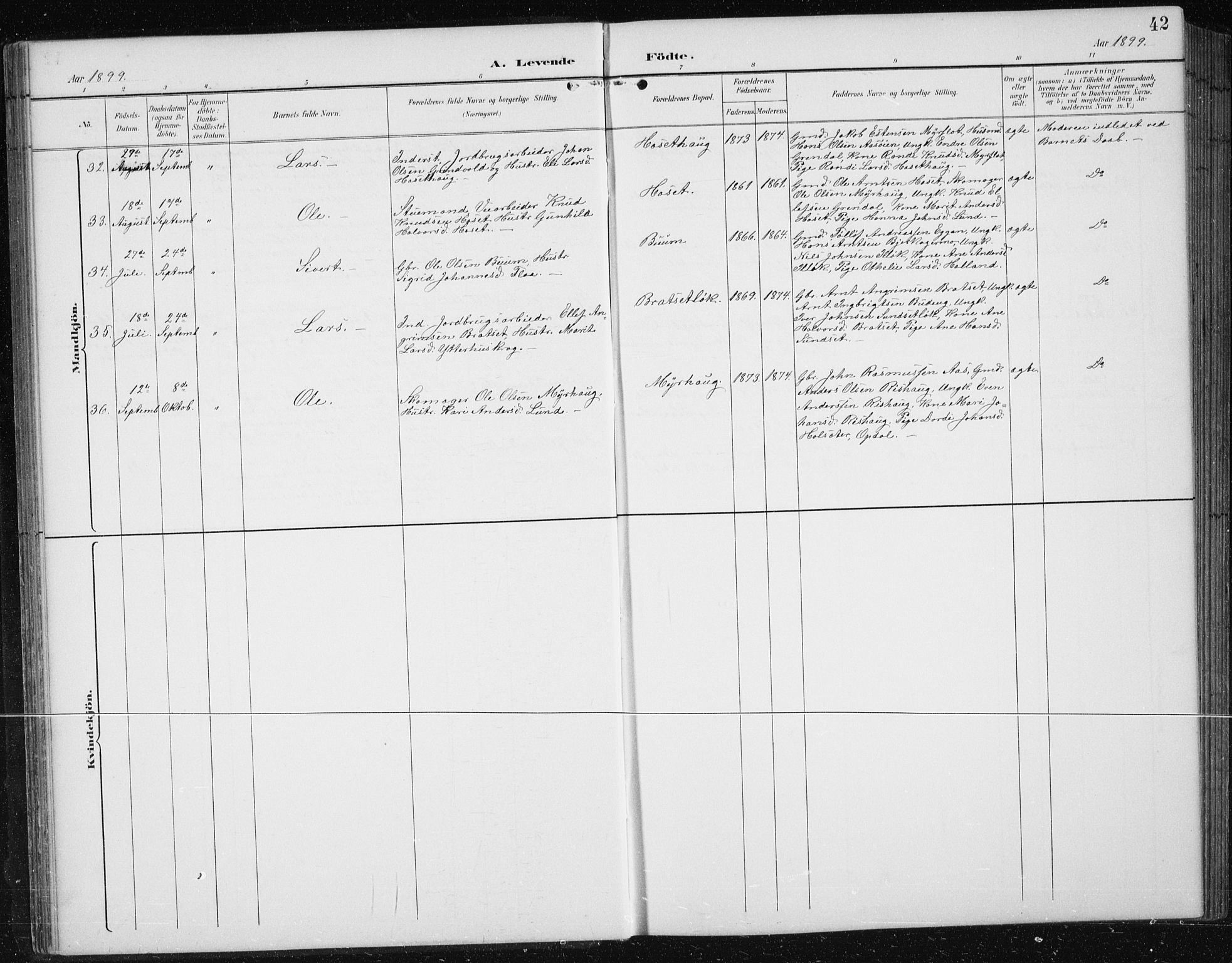 Ministerialprotokoller, klokkerbøker og fødselsregistre - Sør-Trøndelag, SAT/A-1456/674/L0876: Klokkerbok nr. 674C03, 1892-1912, s. 42