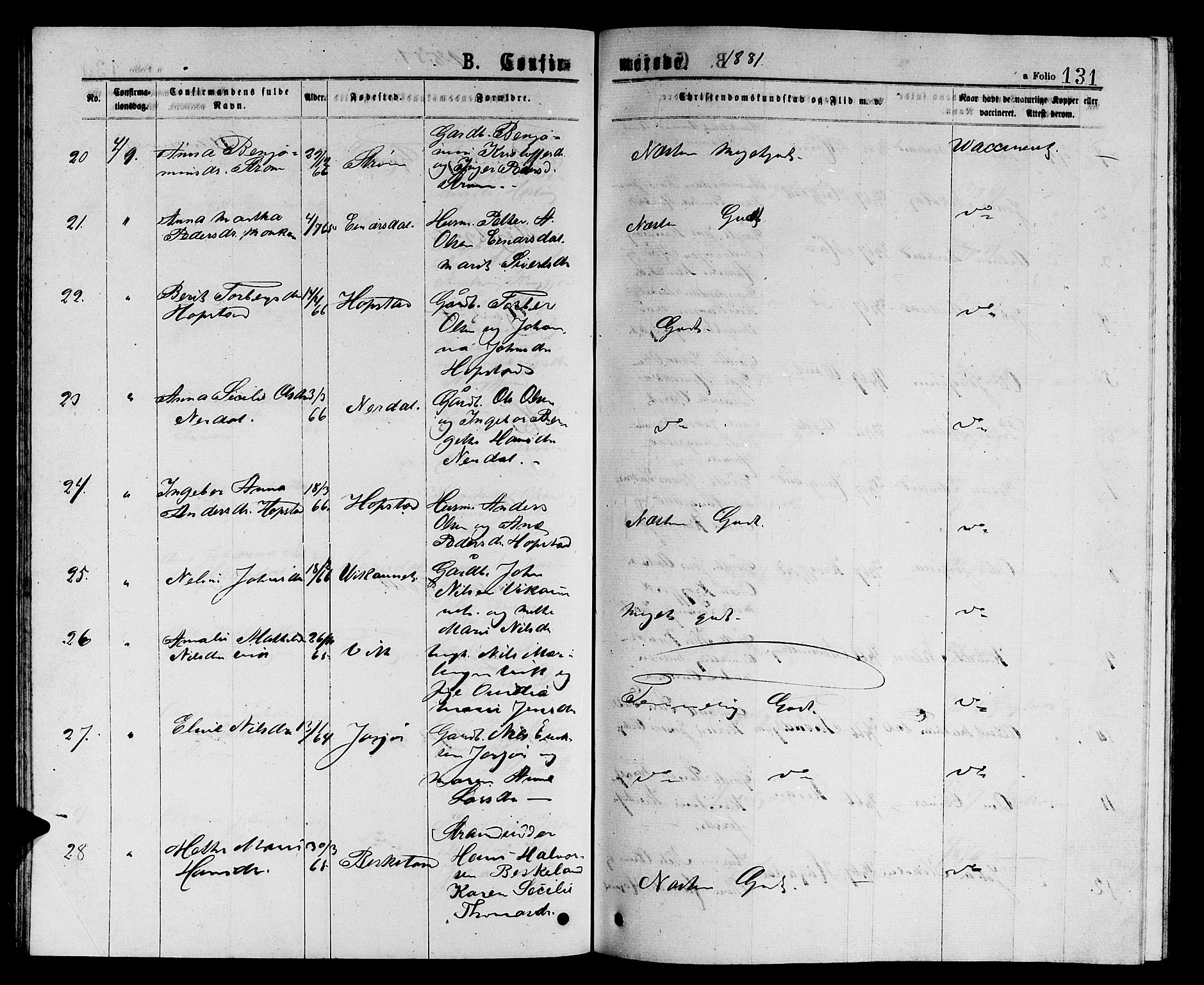 Ministerialprotokoller, klokkerbøker og fødselsregistre - Sør-Trøndelag, SAT/A-1456/657/L0715: Klokkerbok nr. 657C02, 1873-1888, s. 131