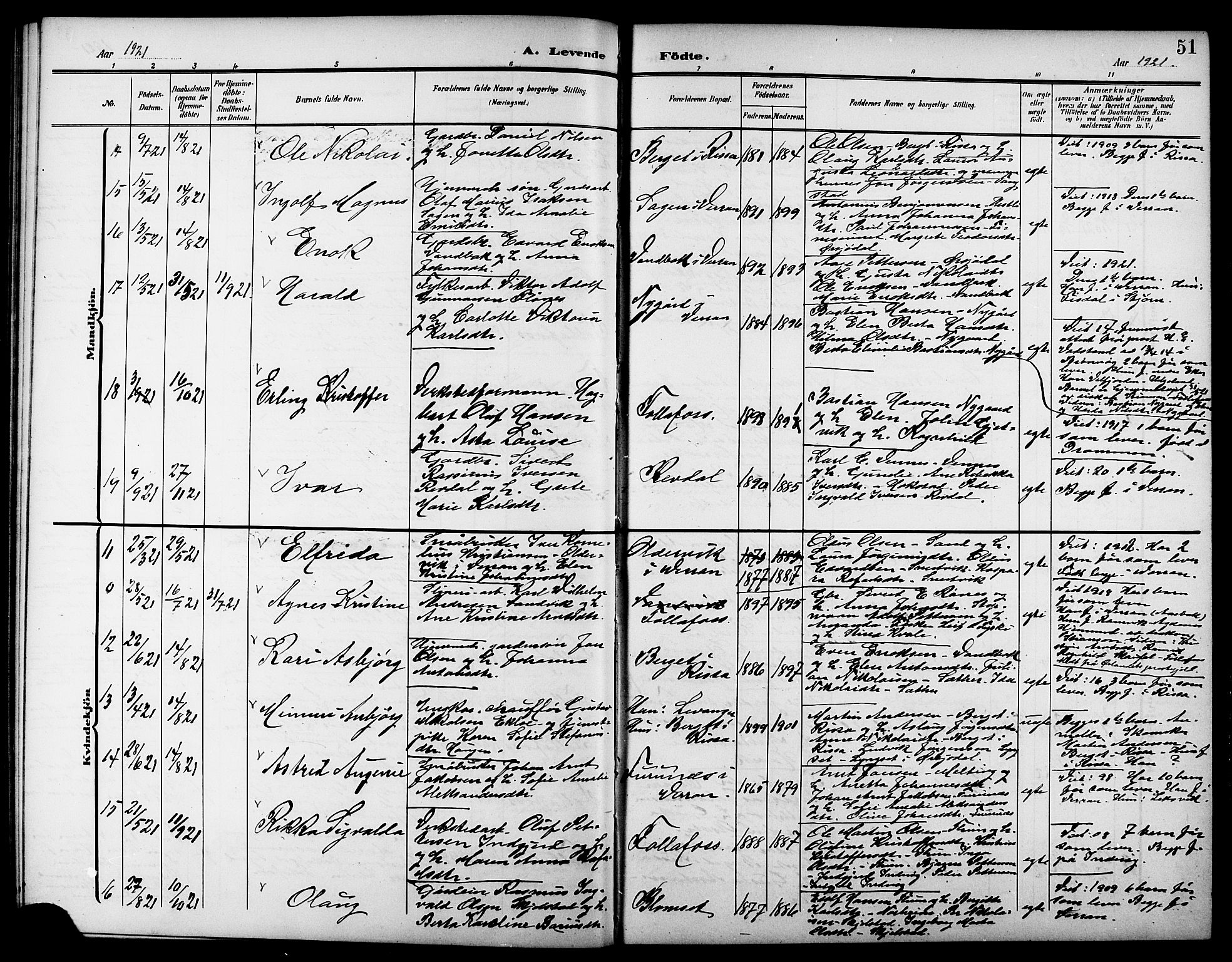 Ministerialprotokoller, klokkerbøker og fødselsregistre - Nord-Trøndelag, AV/SAT-A-1458/744/L0424: Klokkerbok nr. 744C03, 1906-1923, s. 51