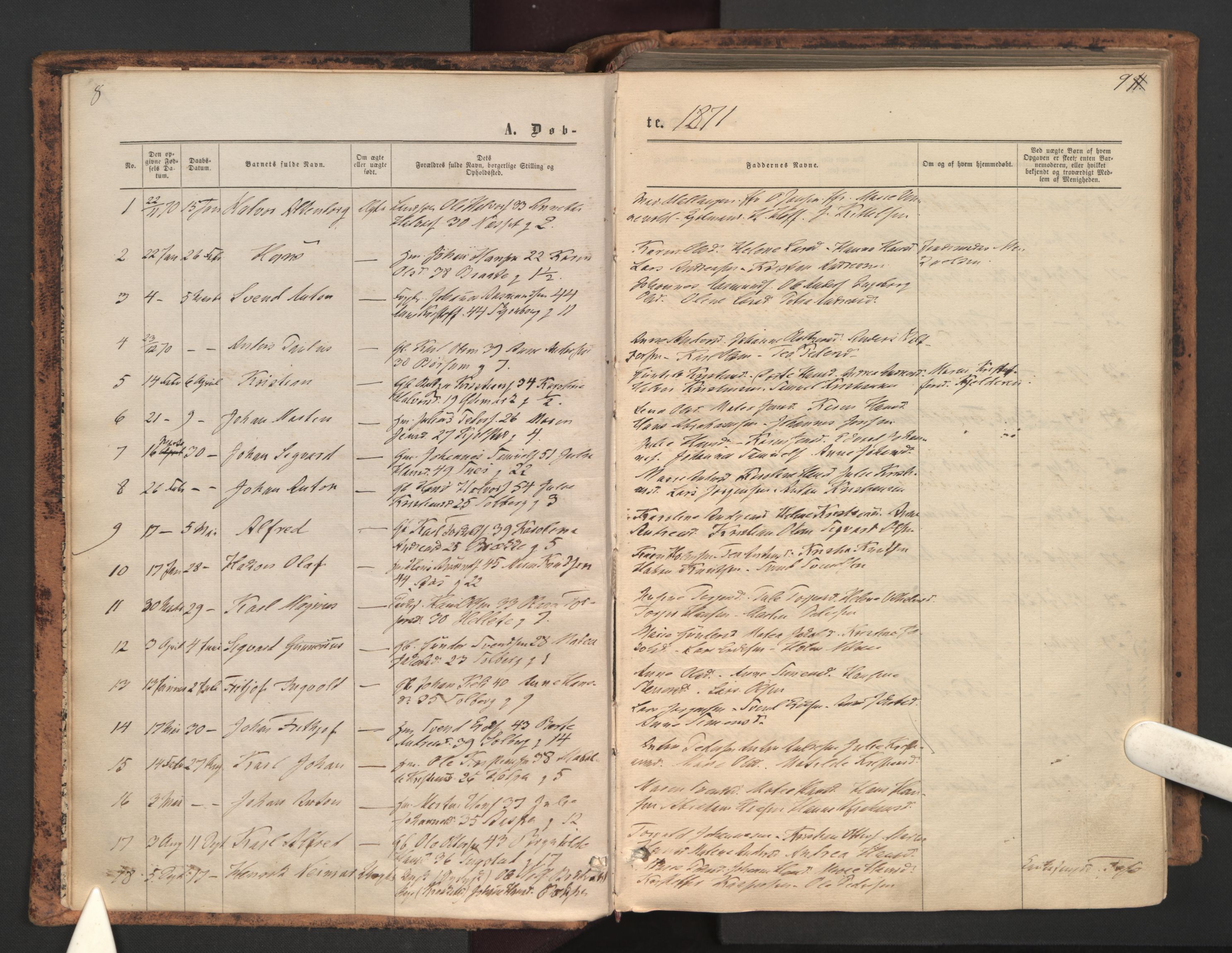 Ås prestekontor Kirkebøker, AV/SAO-A-10894/F/Fa/L0008: Ministerialbok nr. I 8, 1871-1880, s. 8-9