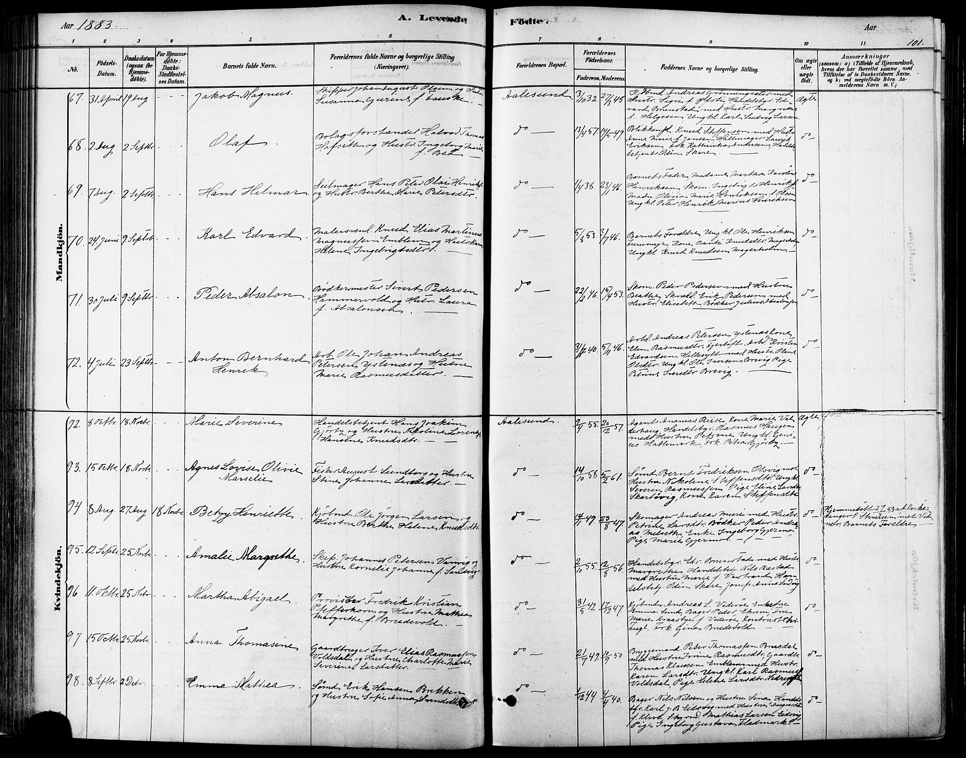 Ministerialprotokoller, klokkerbøker og fødselsregistre - Møre og Romsdal, SAT/A-1454/529/L0454: Ministerialbok nr. 529A04, 1878-1885, s. 101