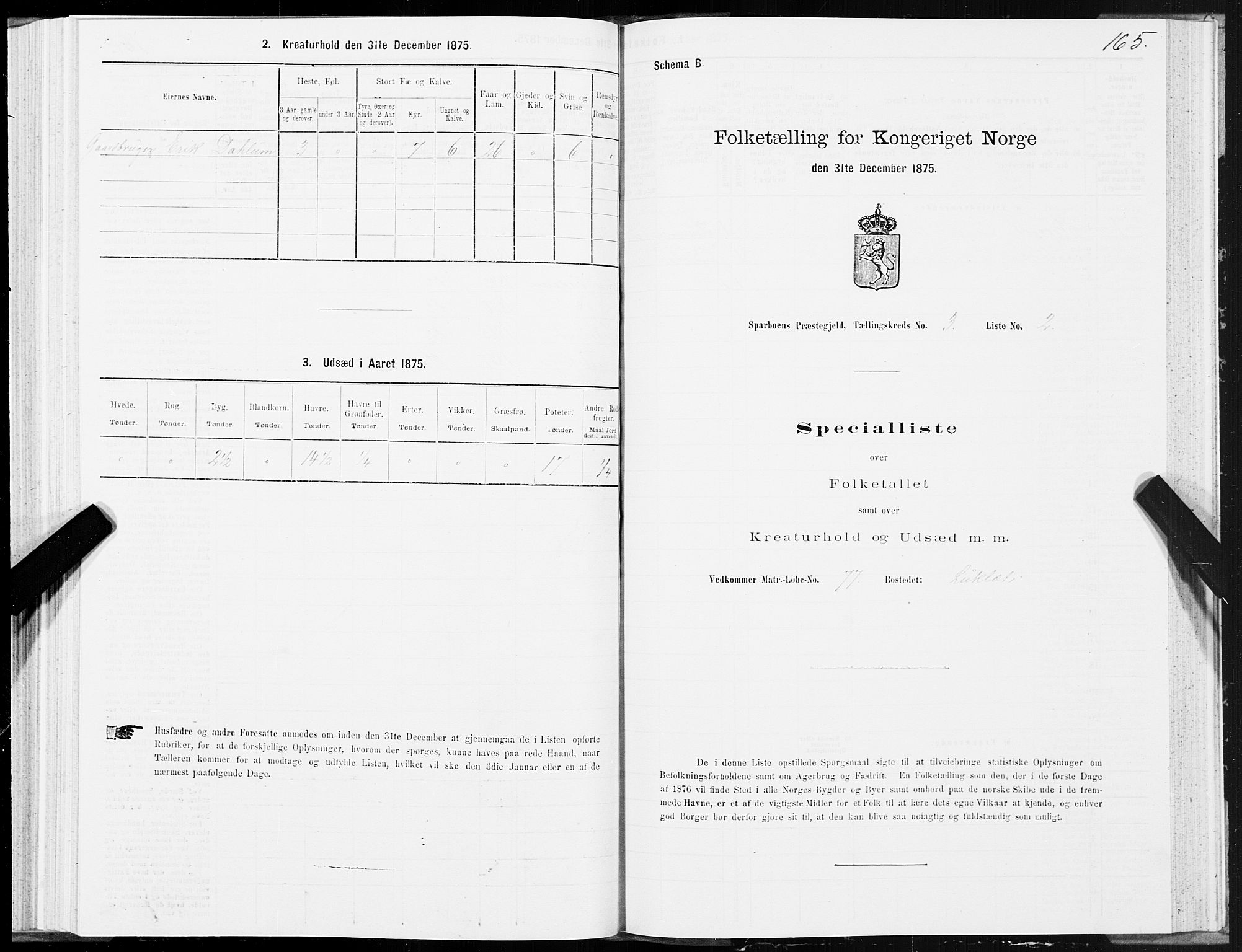 SAT, Folketelling 1875 for 1731P Sparbu prestegjeld, 1875, s. 1165