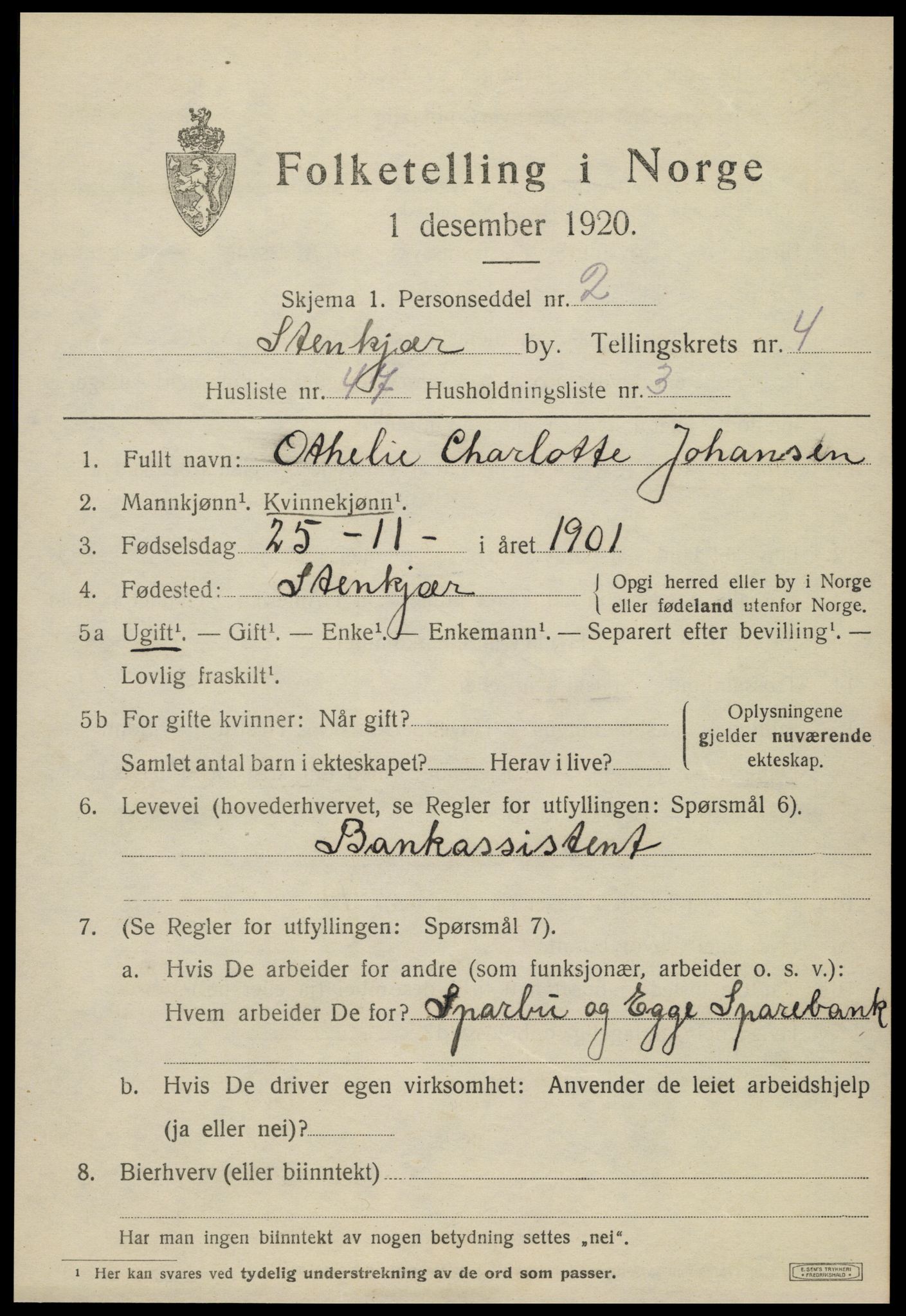 SAT, Folketelling 1920 for 1702 Steinkjer ladested, 1920, s. 7780