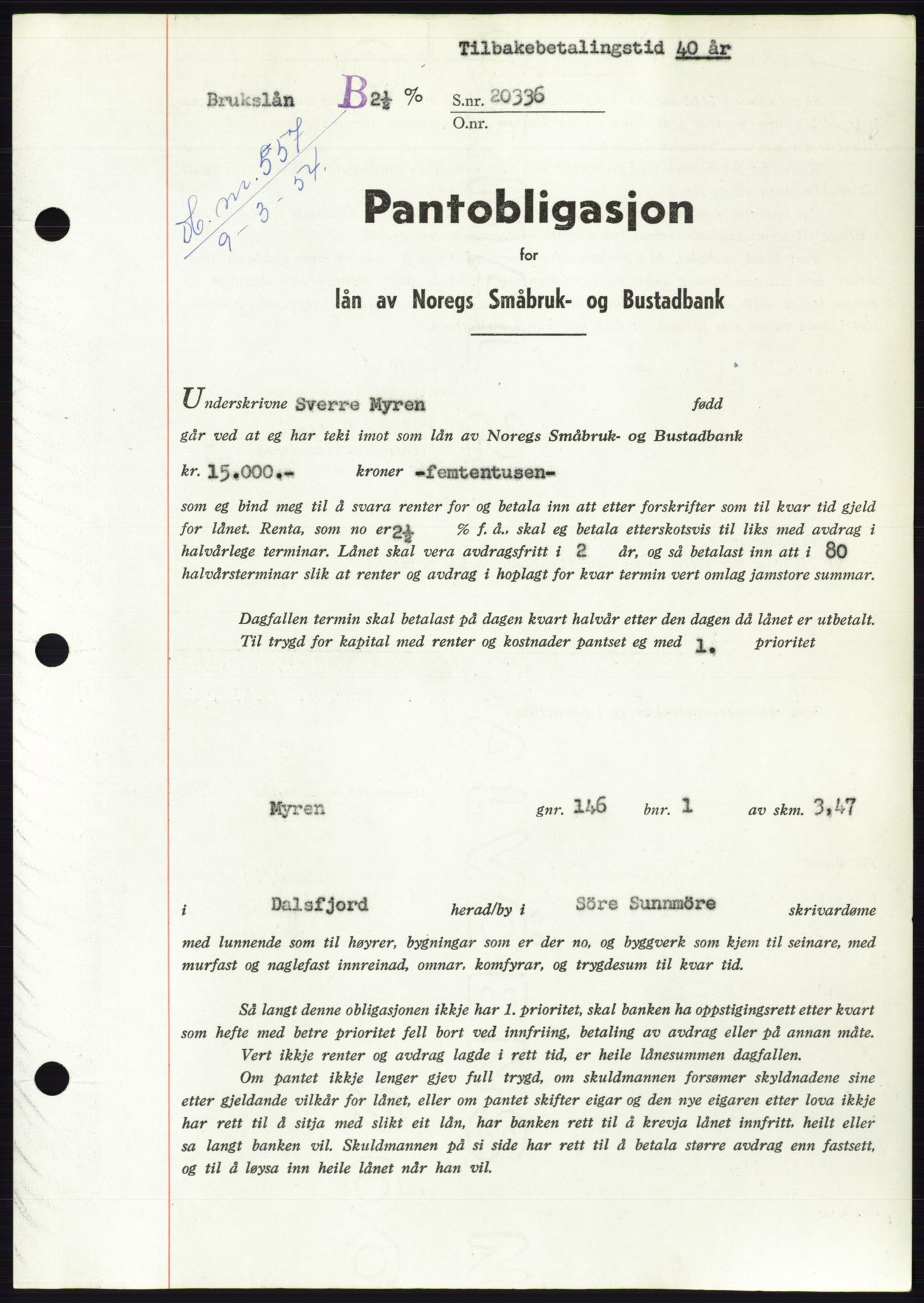 Søre Sunnmøre sorenskriveri, SAT/A-4122/1/2/2C/L0124: Pantebok nr. 12B, 1953-1954, Dagboknr: 557/1954