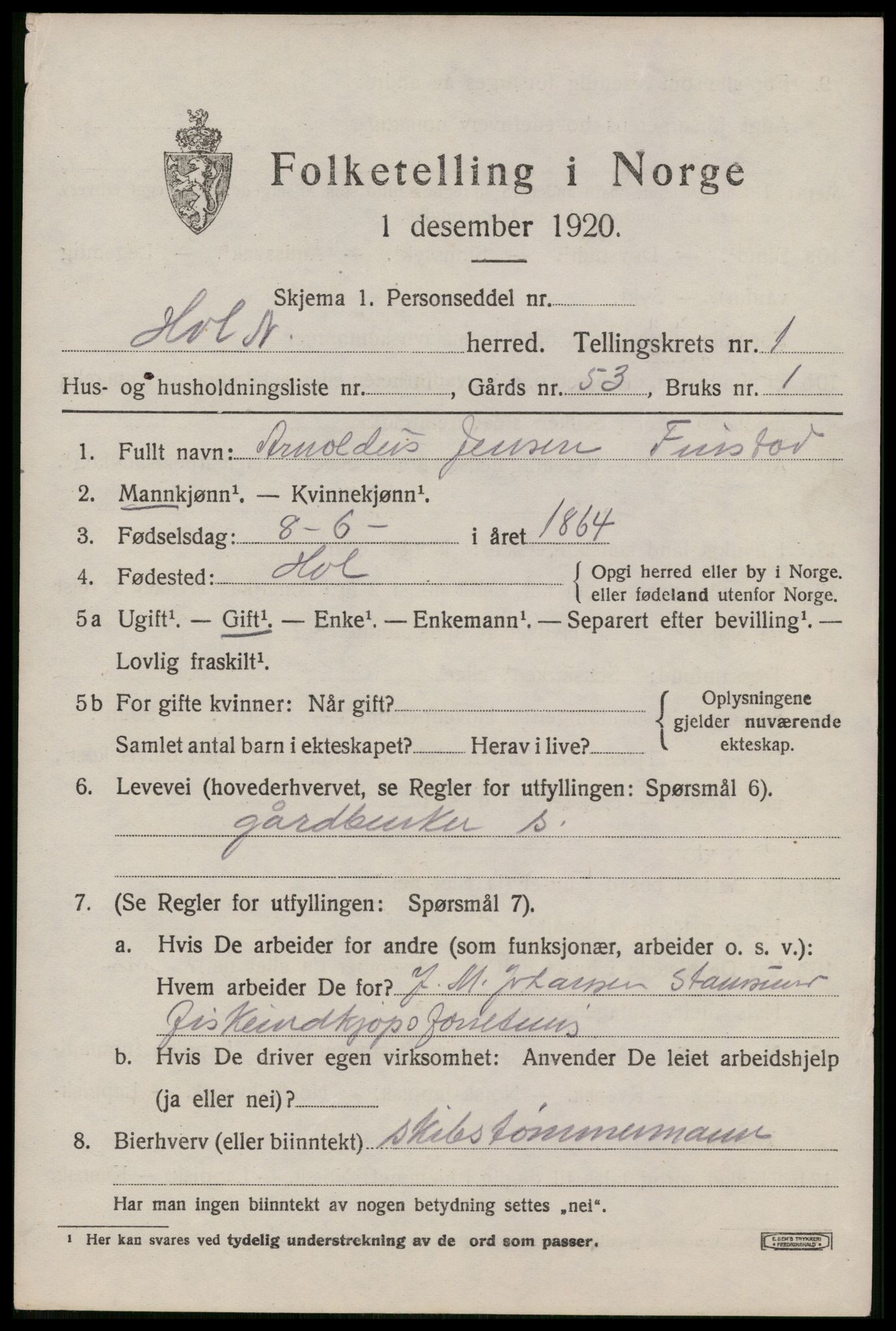 SAT, Folketelling 1920 for 1861 Hol herred, 1920, s. 2121