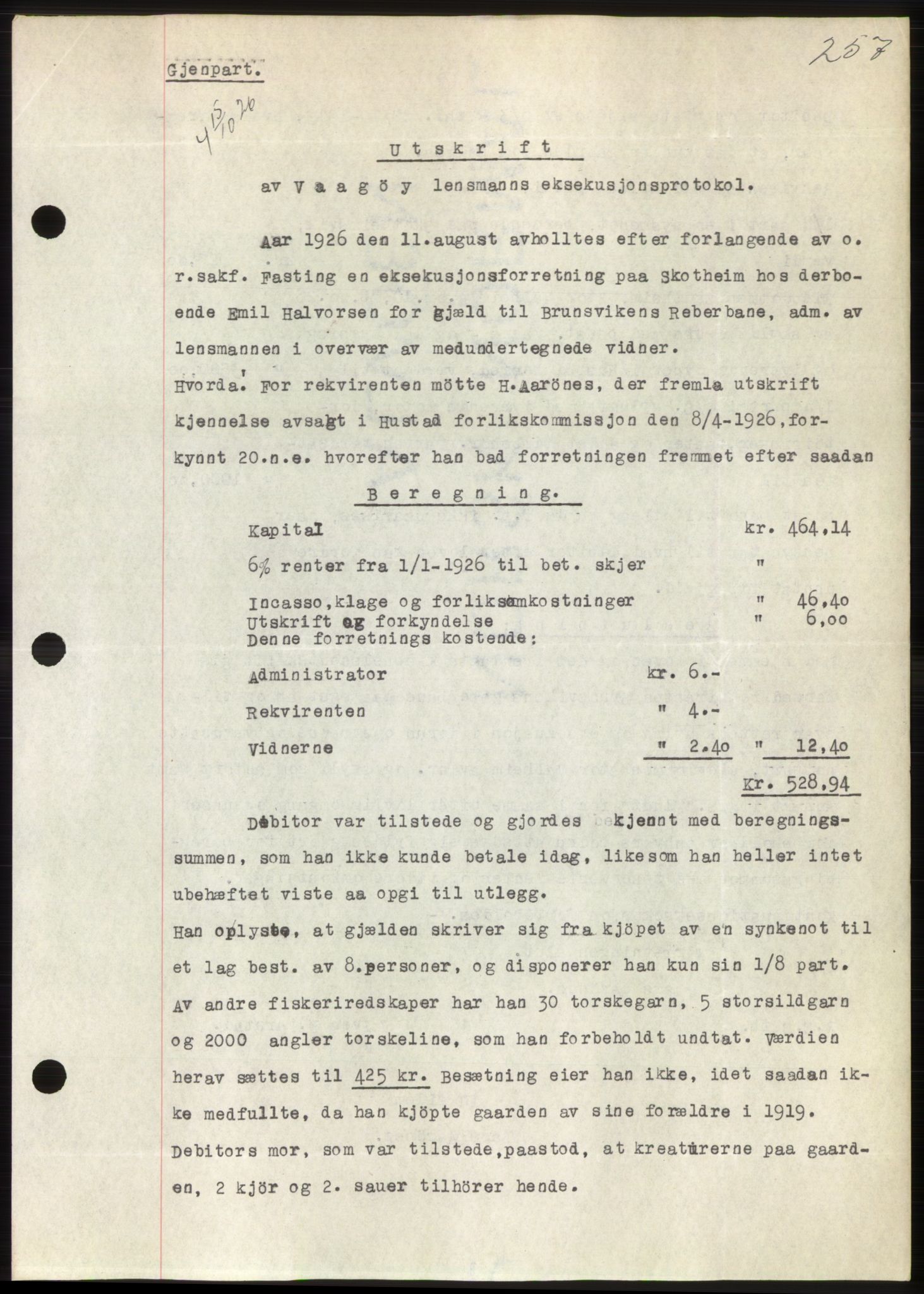 Romsdal sorenskriveri, AV/SAT-A-4149/1/2/2C/L0051: Pantebok nr. 45, 1926-1927, Tingl.dato: 15.10.1926