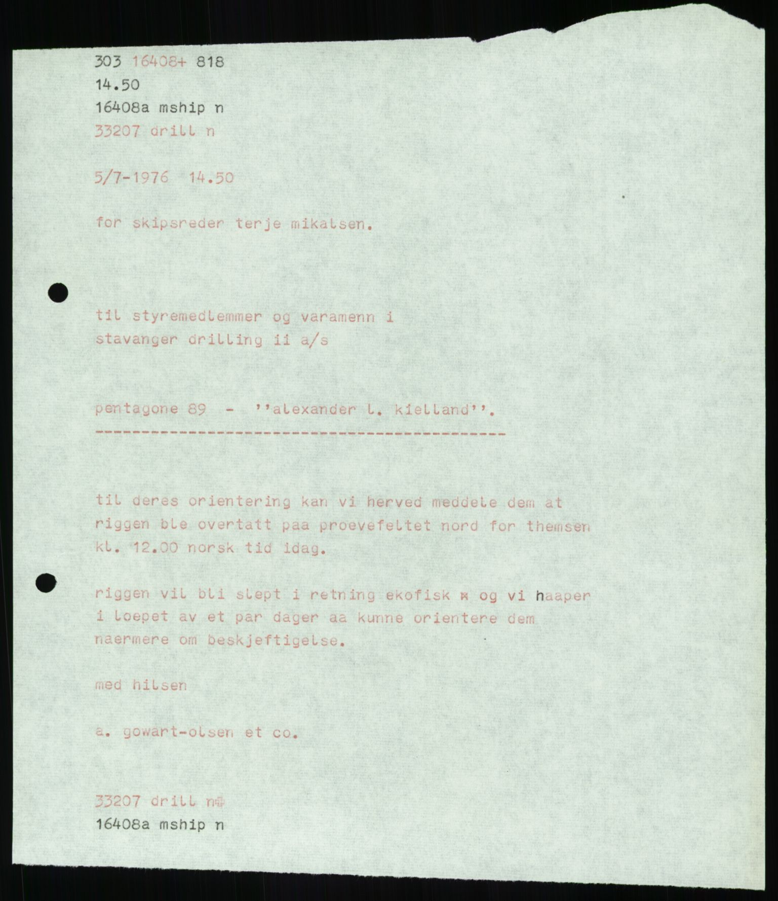 Pa 1503 - Stavanger Drilling AS, SAST/A-101906/A/Ab/Abc/L0006: Styrekorrespondanse Stavanger Drilling II A/S, 1974-1977, s. 177