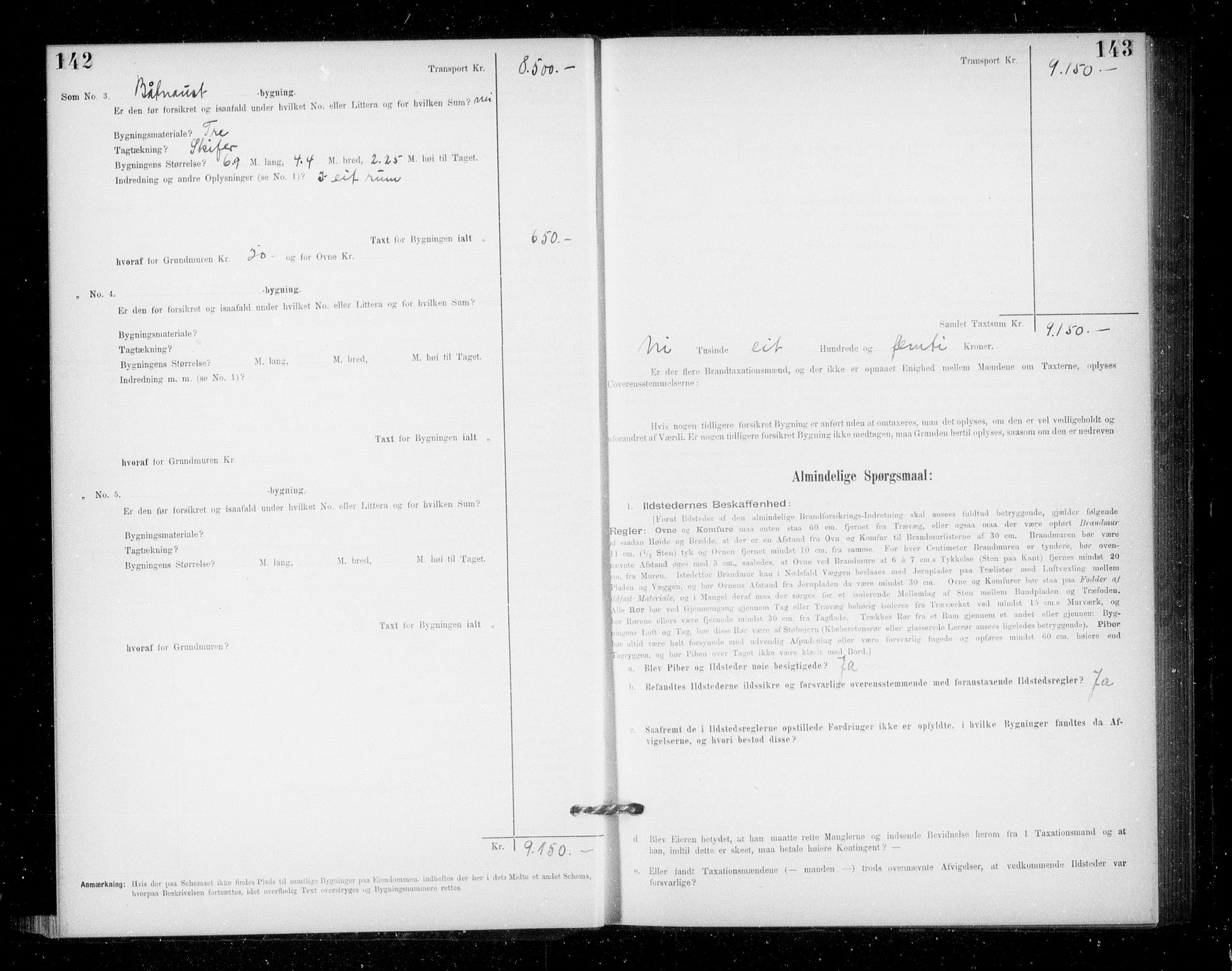 Lensmannen i Jondal, AV/SAB-A-33101/0012/L0005: Branntakstprotokoll, skjematakst, 1894-1951, s. 142-143