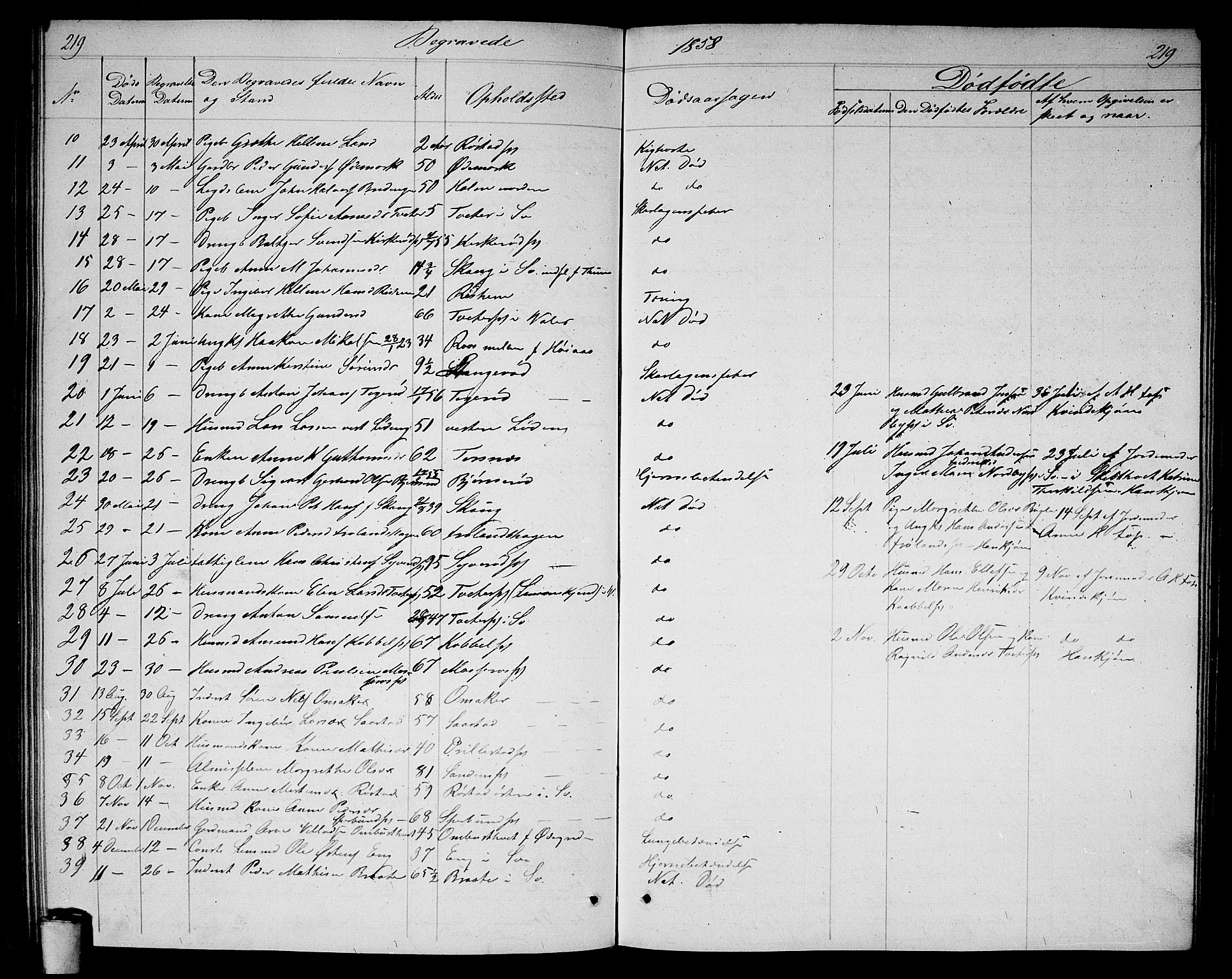Våler prestekontor Kirkebøker, AV/SAO-A-11083/G/Ga/L0002: Klokkerbok nr. I 2, 1839-1860, s. 219