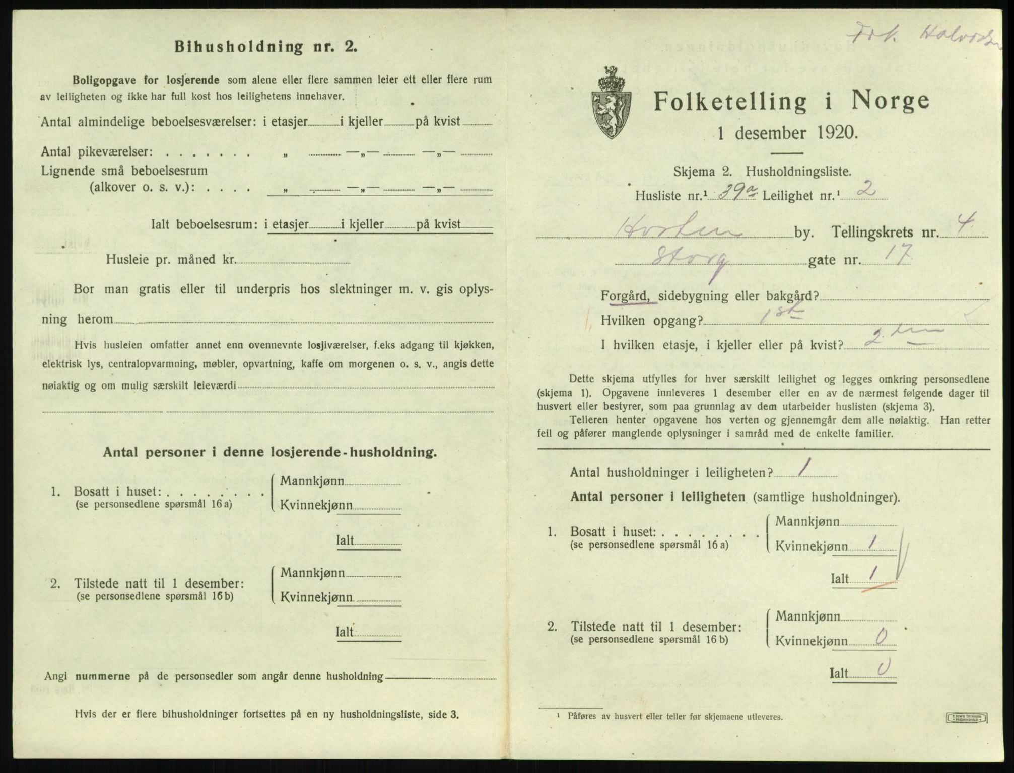 SAKO, Folketelling 1920 for 0703 Horten kjøpstad, 1920, s. 4987