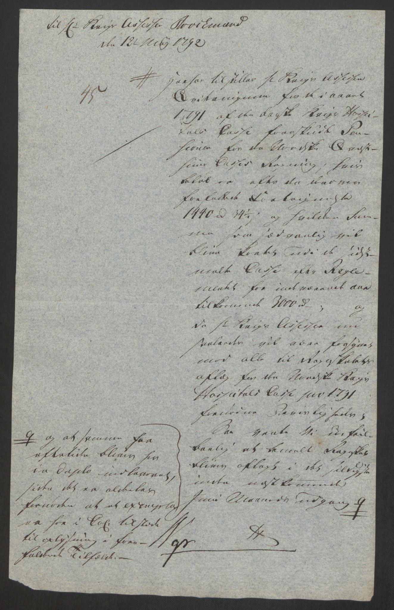 Forsvaret, Den norske kvesthuskasse/krigshospitalkasse, AV/RA-RAFA-1887/F/Fa/L0008: Konsepter, 1790-1793, s. 808