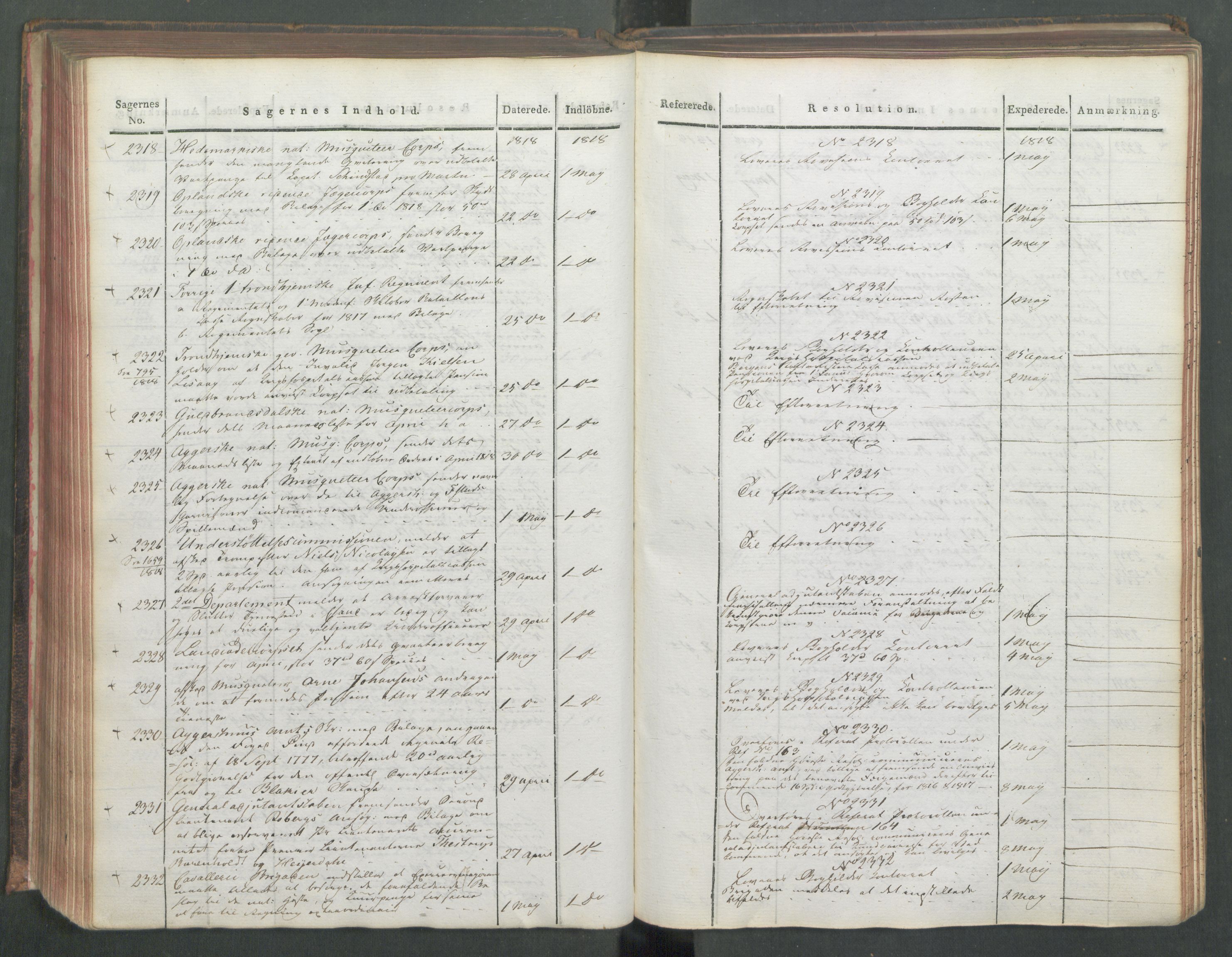 Armédepartementet, AV/RA-RAFA-3493/C/Ca/L0015: 6. Departements Journal, 1818