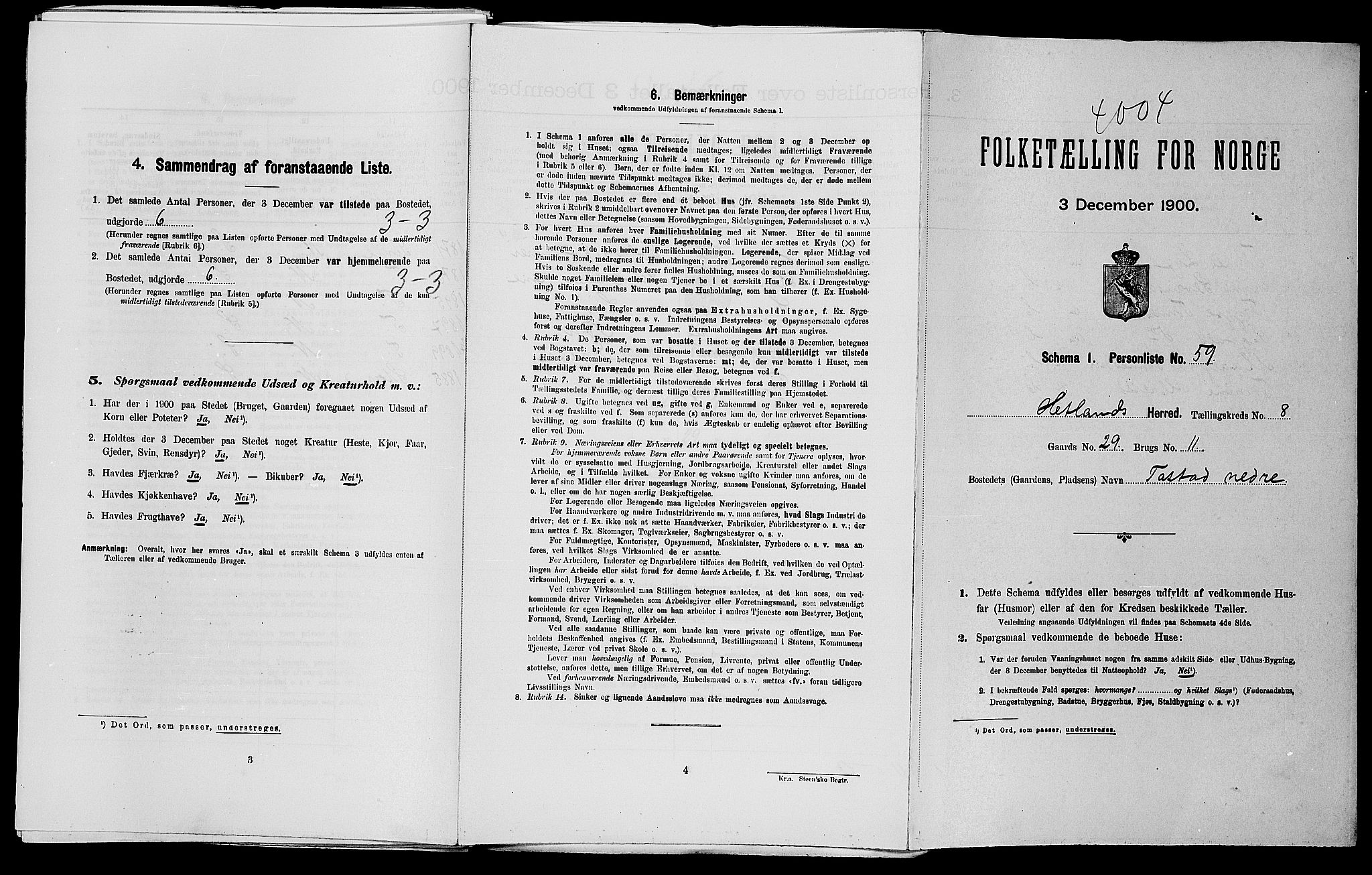 SAST, Folketelling 1900 for 1126 Hetland herred, 1900, s. 1207