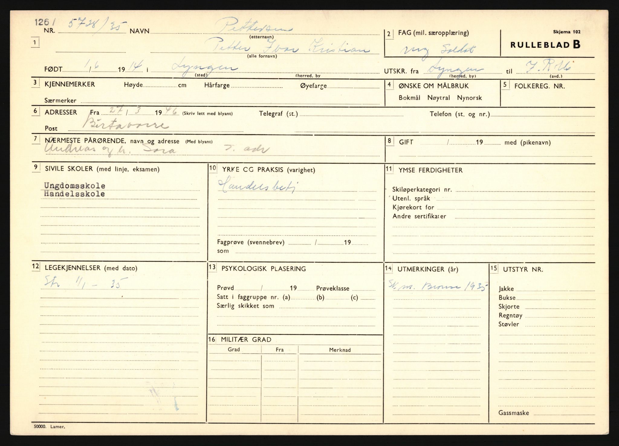 Forsvaret, Troms infanteriregiment nr. 16, AV/RA-RAFA-3146/P/Pa/L0019: Rulleblad for regimentets menige mannskaper, årsklasse 1935, 1935, s. 1045