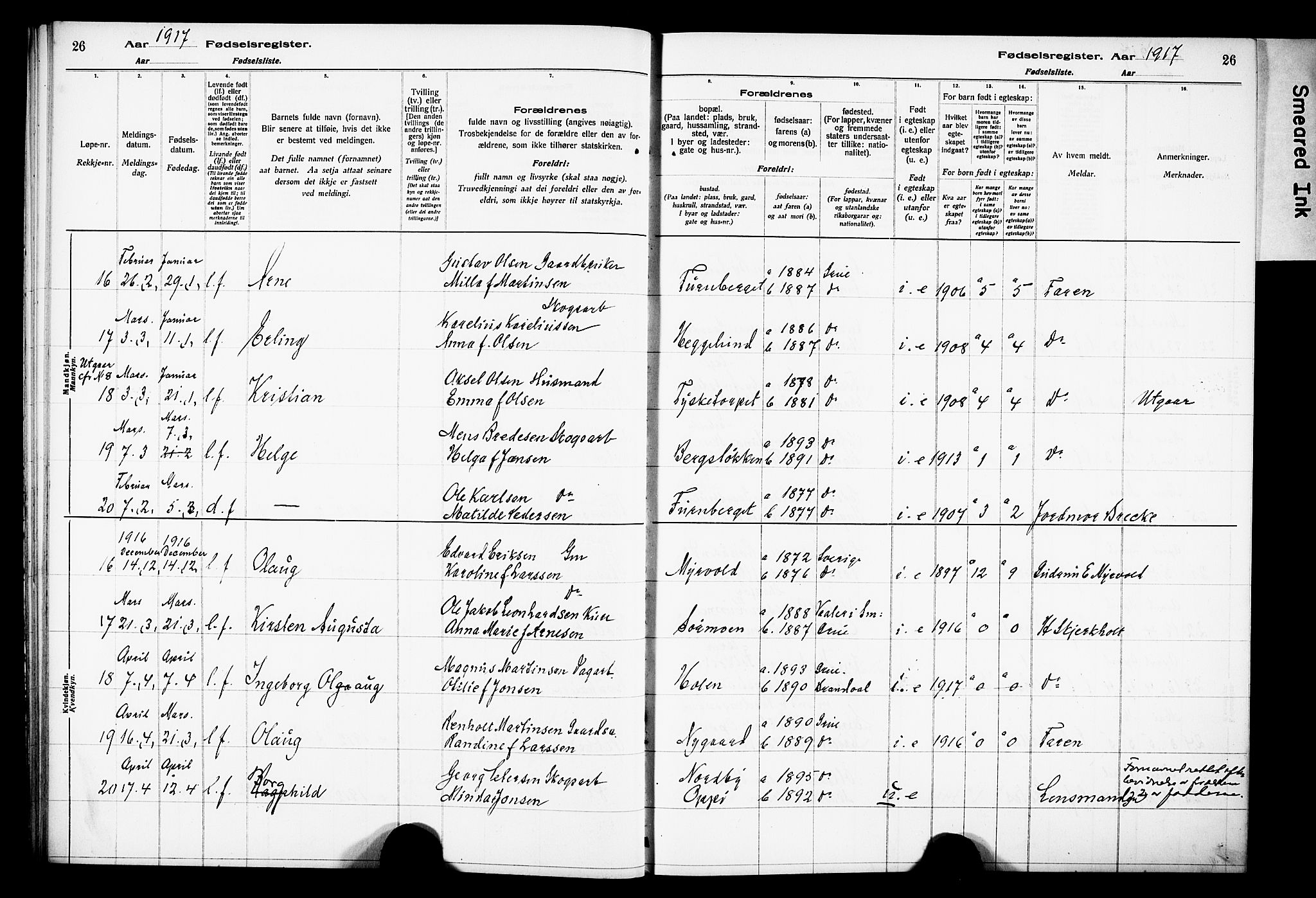 Grue prestekontor, AV/SAH-PREST-036/I/Id/Ida/L0001: Fødselsregister nr. I 1, 1916-1926, s. 26