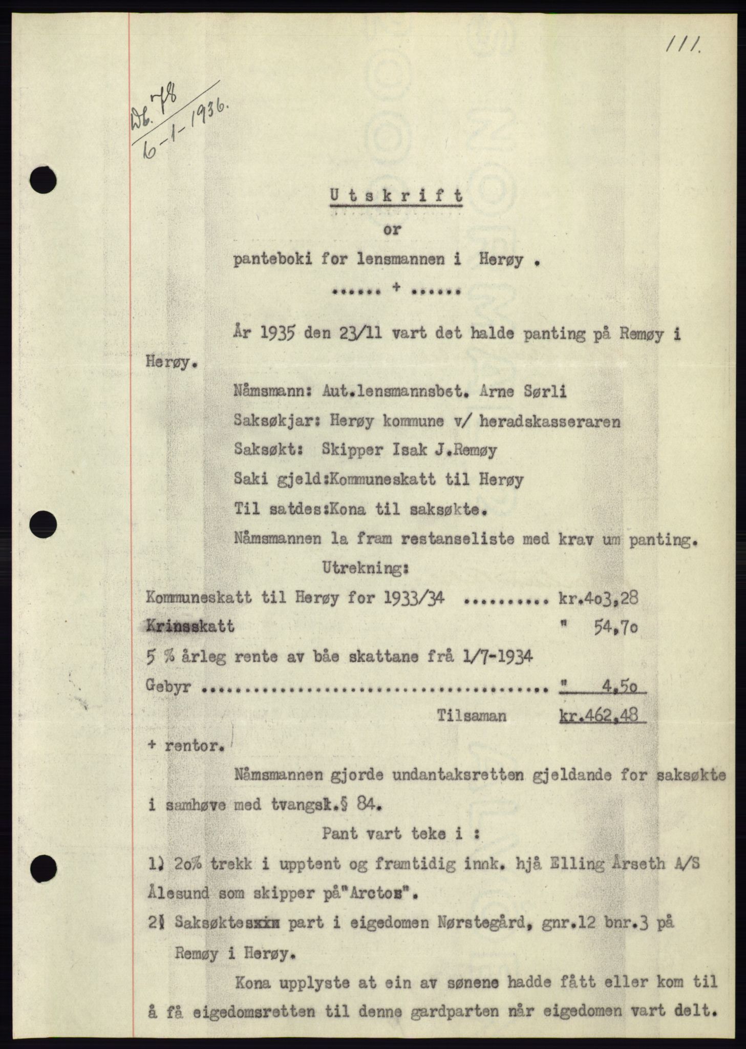 Søre Sunnmøre sorenskriveri, AV/SAT-A-4122/1/2/2C/L0060: Pantebok nr. 54, 1935-1936, Tingl.dato: 02.01.1936