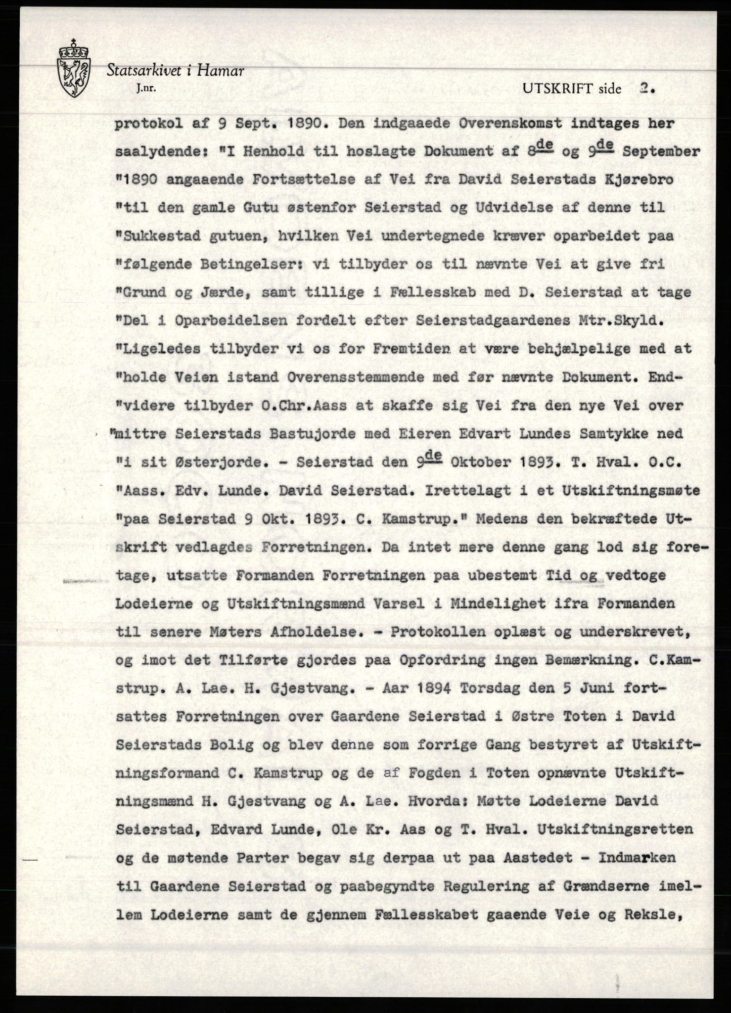 Avskriftssamlingen ved Statsarkivet i Hamar, AV/SAH-AVSKRIFT-001/H/Hf/Hfa/Hfaa/L0016: Pantebok 16=P for Toten, Vardal og Biri, 1894-1899