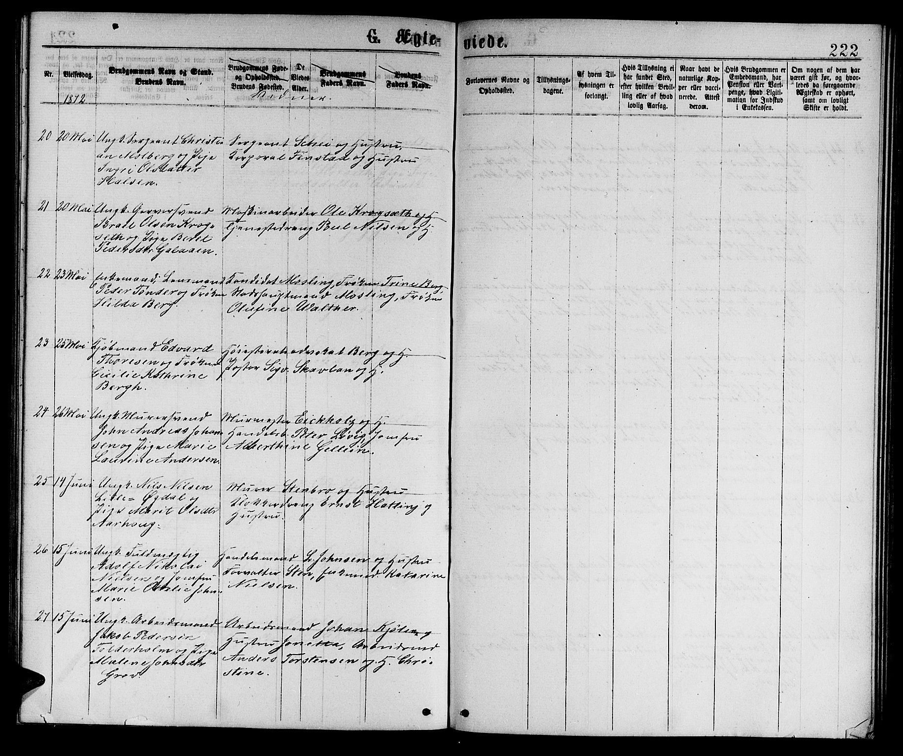 Ministerialprotokoller, klokkerbøker og fødselsregistre - Sør-Trøndelag, SAT/A-1456/601/L0088: Klokkerbok nr. 601C06, 1870-1878, s. 222